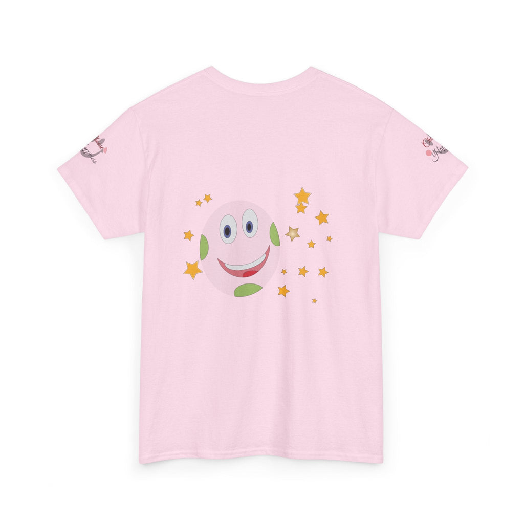 Unisex Heavy Cotton T-shirt with positive message and smiley design on back.