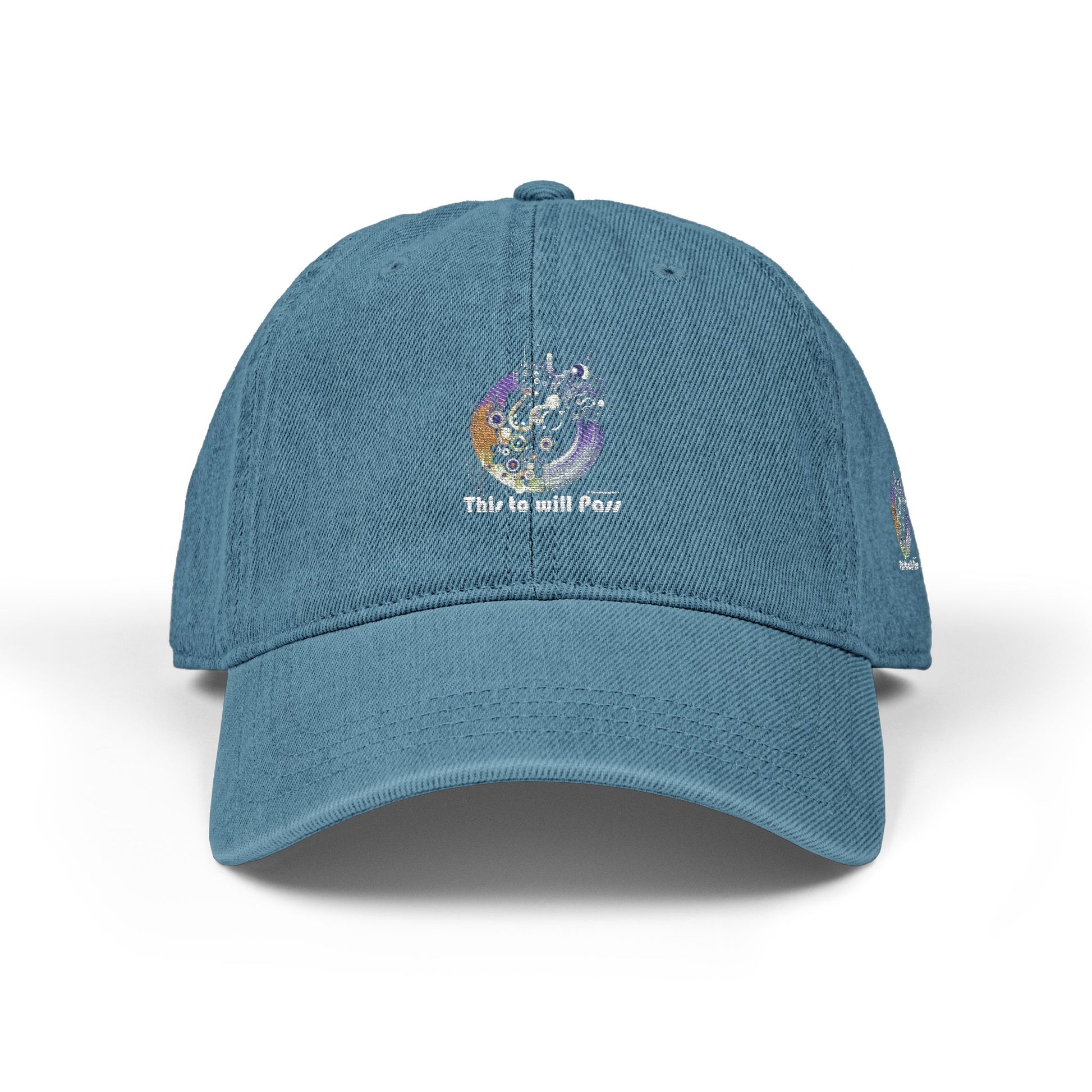 This Too Will Pass Denim Hat - Stylish Embroidered Cap Vintage Message.