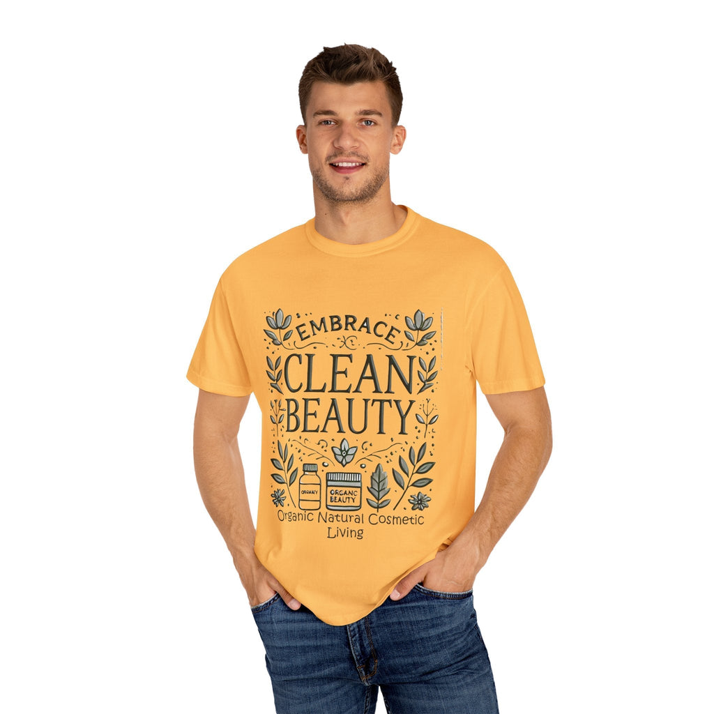 Clean Beauty Unisex T-Shirt, organic cotton, relaxed fit, garment-dyed, cozy feel.