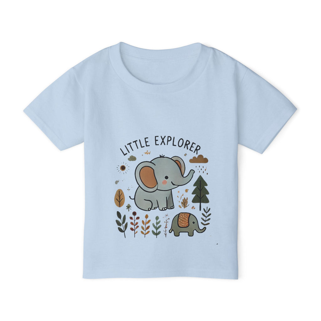 Little Explorer Toddler T-Shirt with cute elephant and turtle design, soft blue, perfect for adventurous kids.
