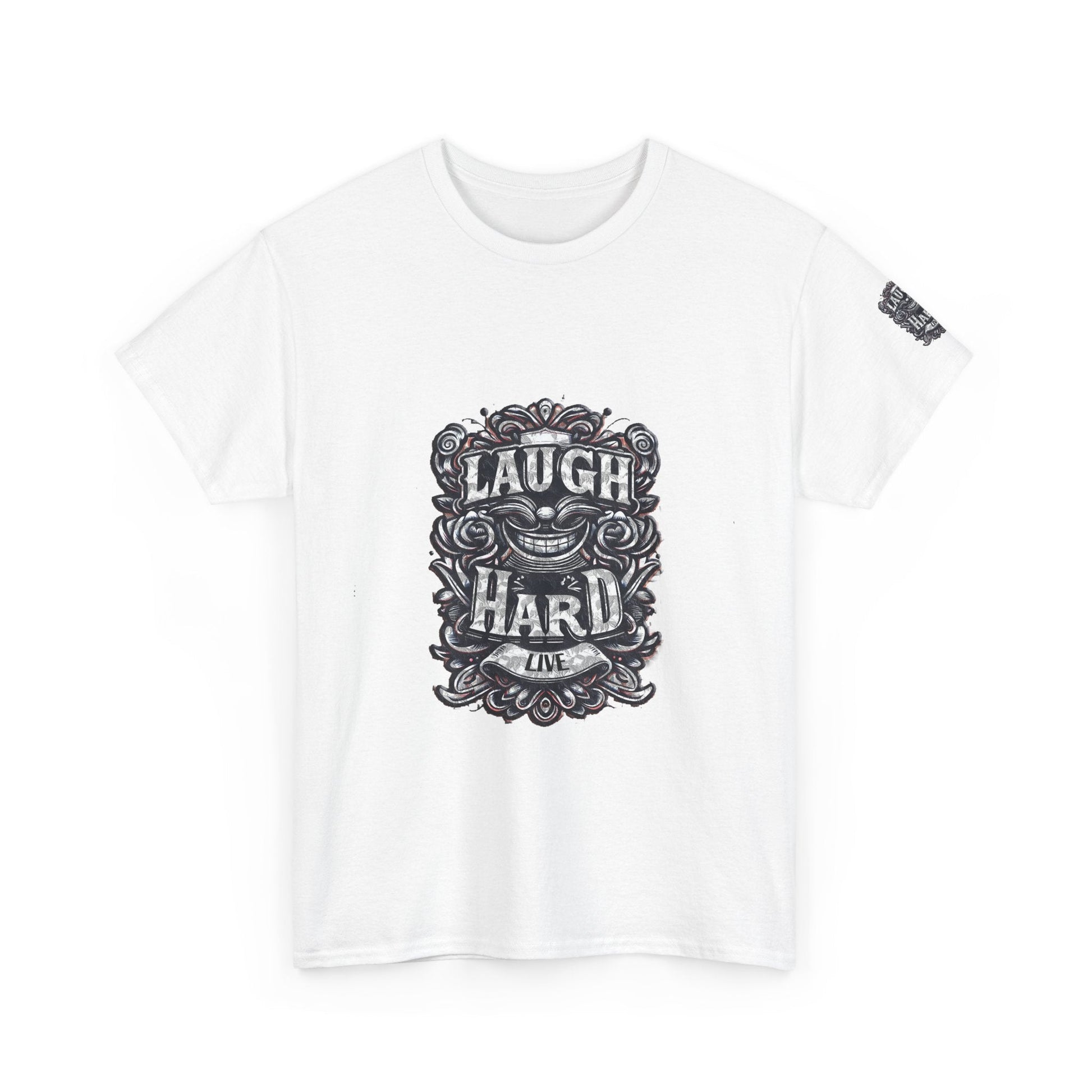 Unisex Heavy Cotton T-shirt - Laugh Hard - B&W Classic Comfort