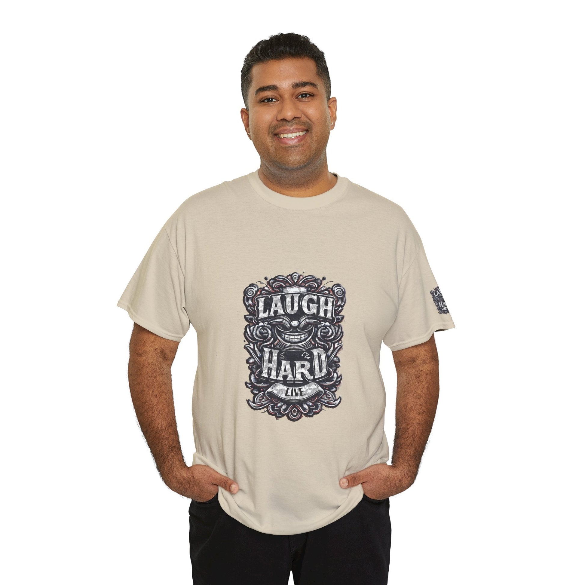 Unisex Heavy Cotton T-shirt - Laugh Hard - B&W Classic Comfort