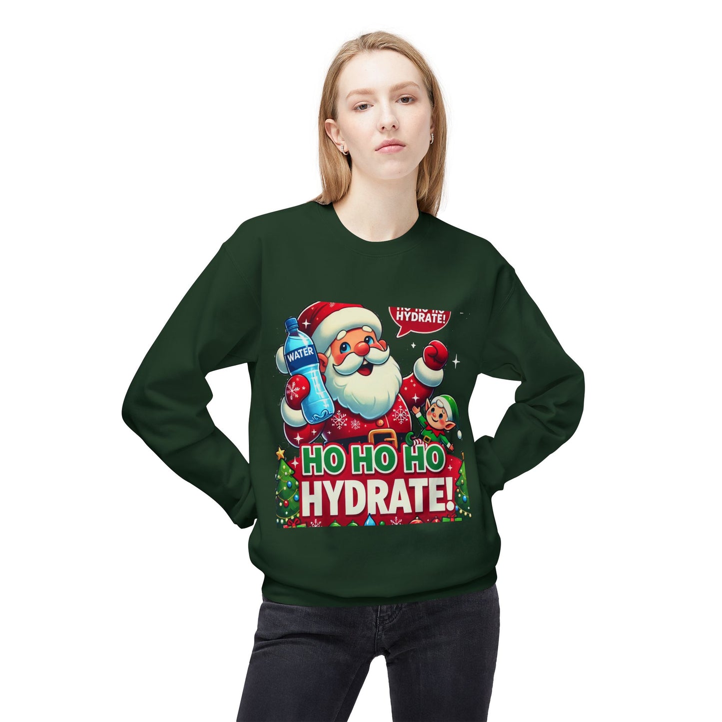 Unisex Midweight Softstyle Fleece Crewneck Sweatshirt" Ho Ho Ho Hydrate "