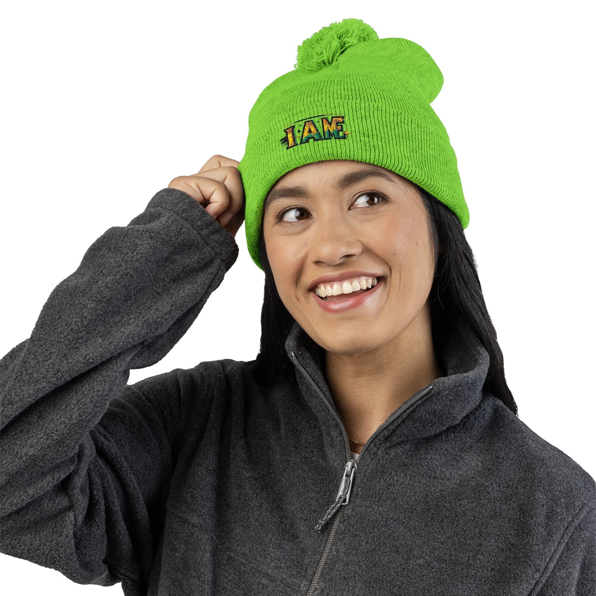 Pom-Pom Knit Cap - I AM- Cozy Knit Beanie for Winter Style