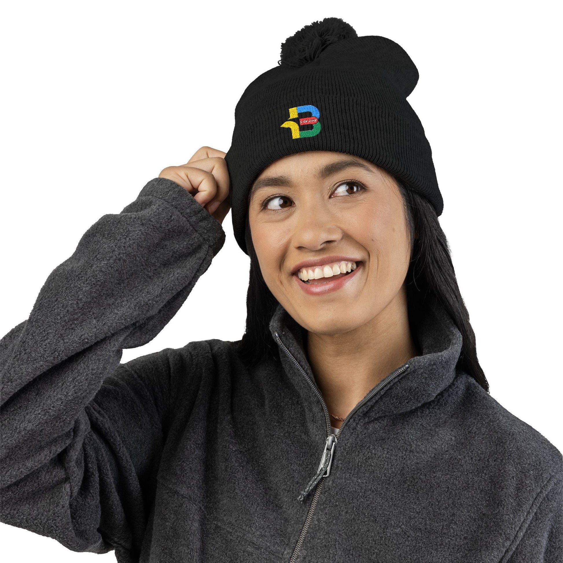 Embroidered Pom-Pom Knit Cap - Cozy Winter Beanie for All Seasons
