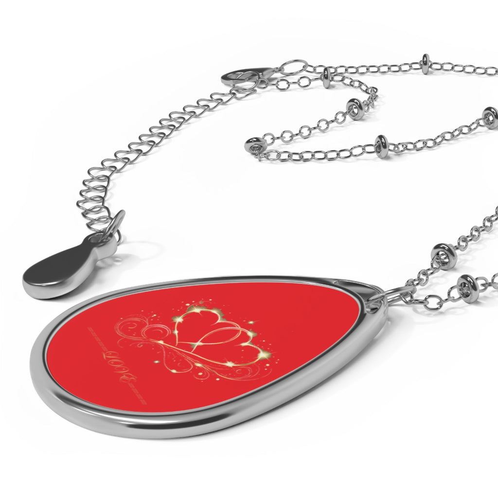 Elegant oval necklace with customizable red pendant; perfect Valentine gift.