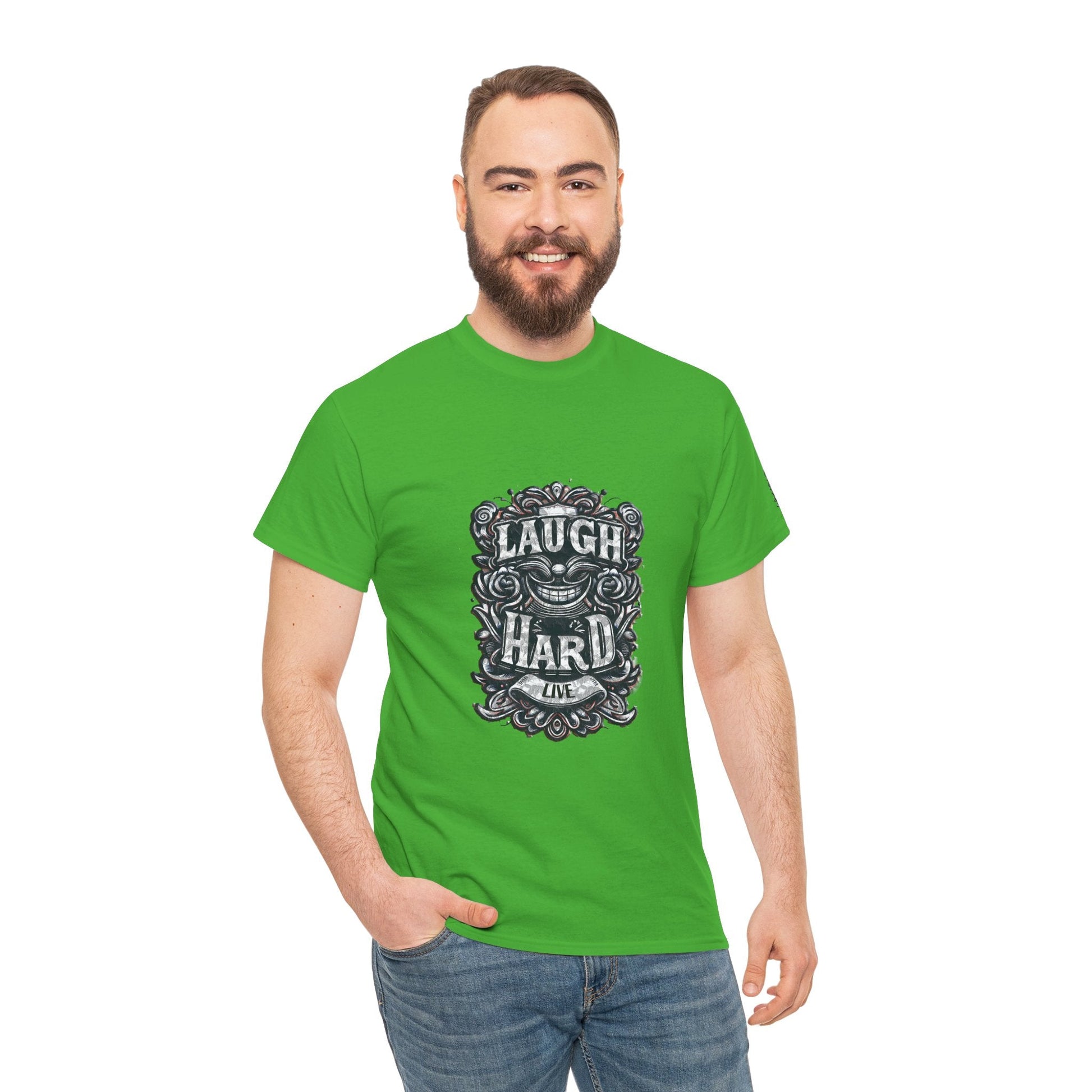Unisex Heavy Cotton T-shirt - Laugh Hard - B&W Classic Comfort