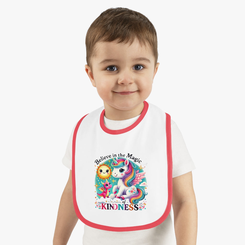 Baby Contrast Trim Jersey Bib - Believe in the Magic Of Kindness
