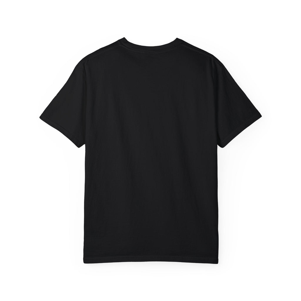 Cosmic Vibes Unisex Garment-Dyed T-Shirt, black, back view, soft texture, versatile casual wear.