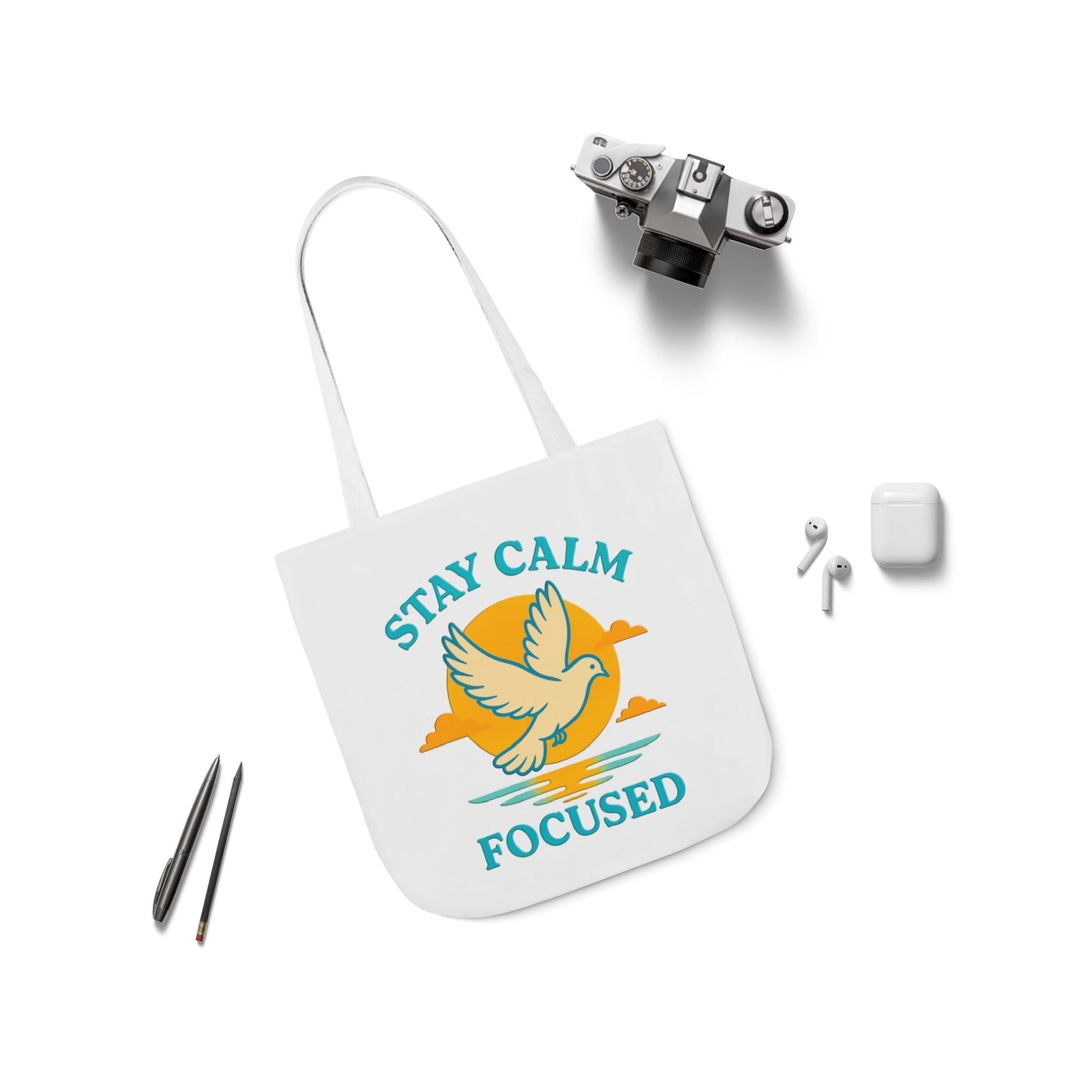 Canvas Tote Bag with Inspirational Quote - Stay Calm Focused