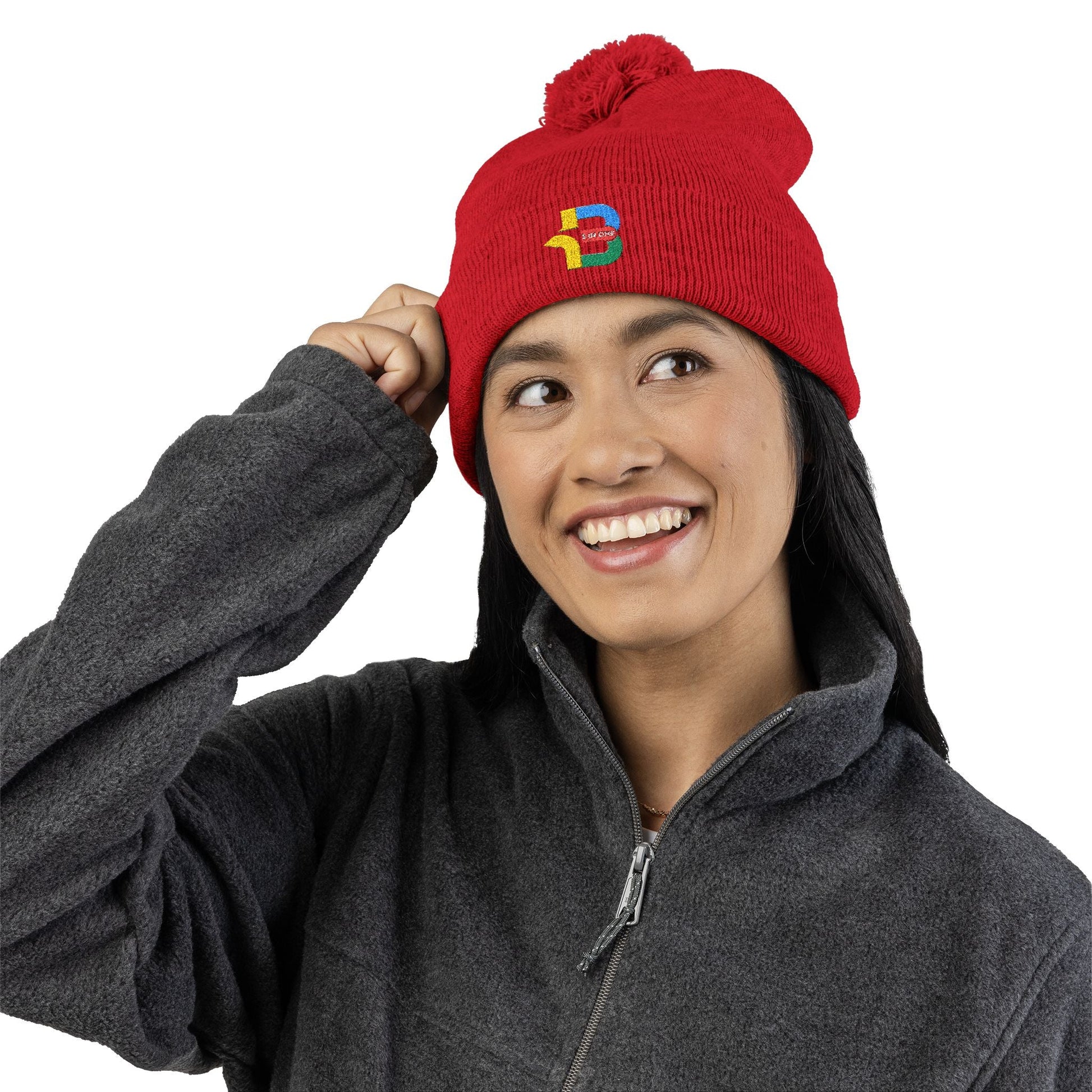 Embroidered Pom-Pom Knit Cap - Cozy Winter Beanie for All Seasons