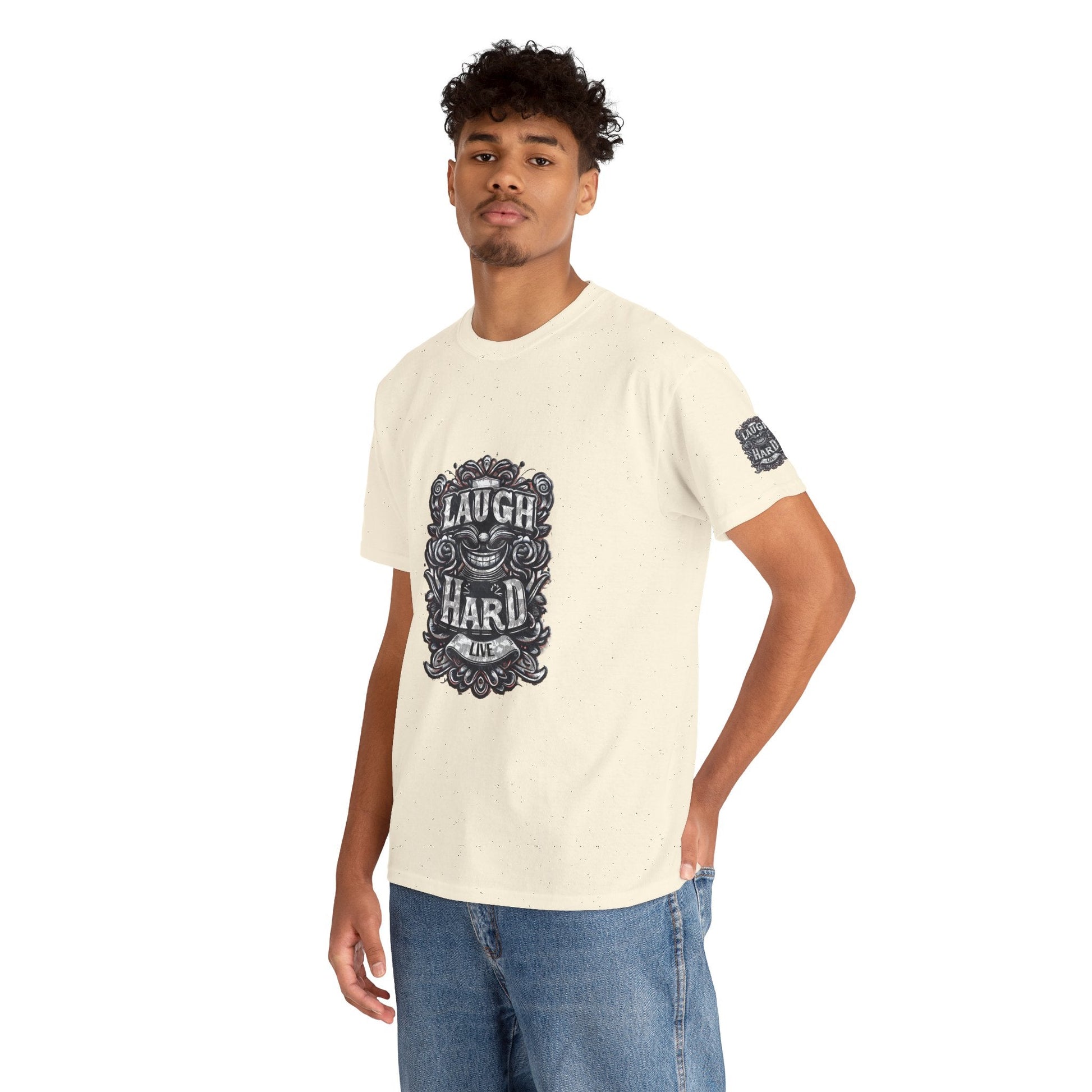 Unisex Heavy Cotton T-shirt - Laugh Hard - B&W Classic Comfort