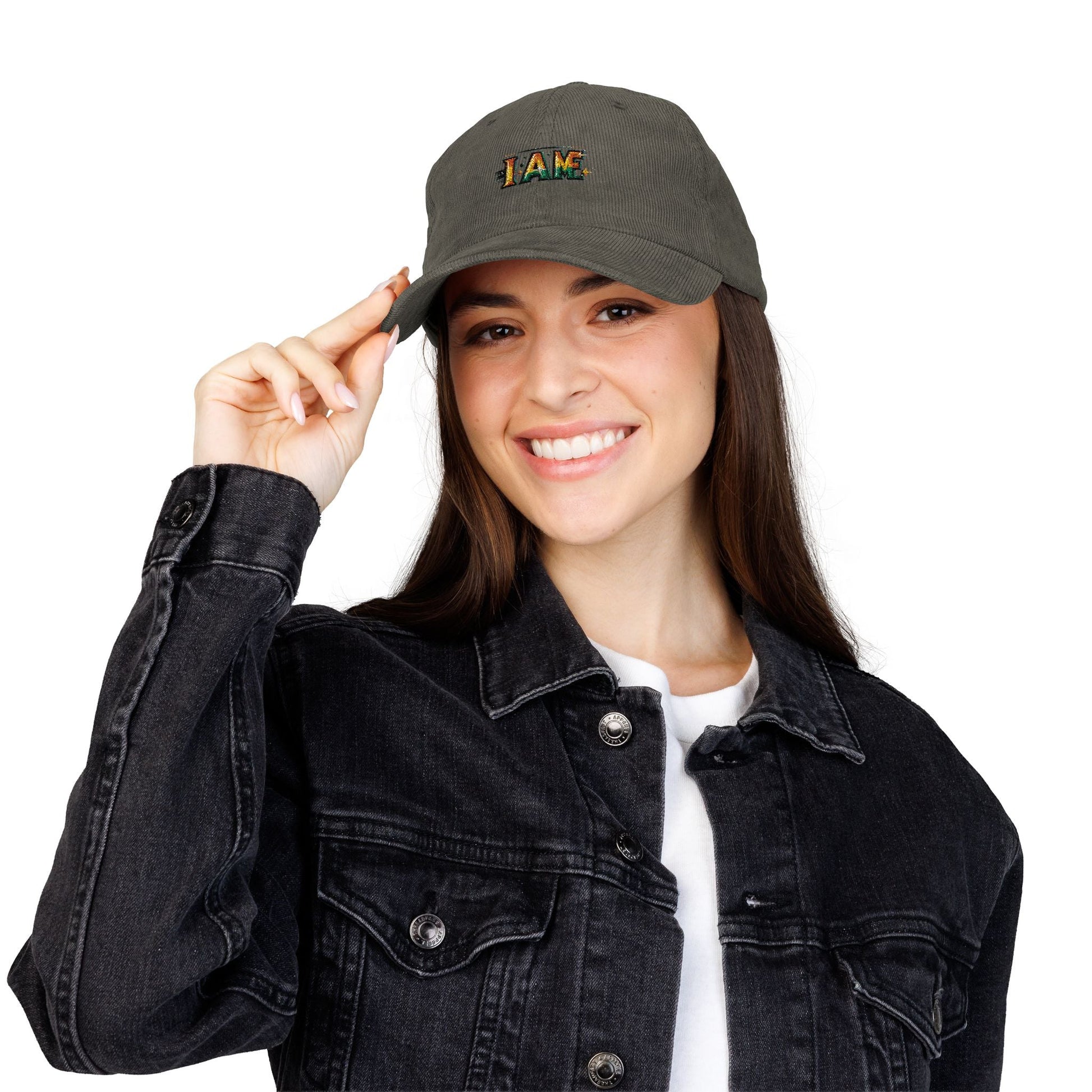 Vintage Corduroy Cap with I AM Embroidery | Trendy Bohemian Hat
