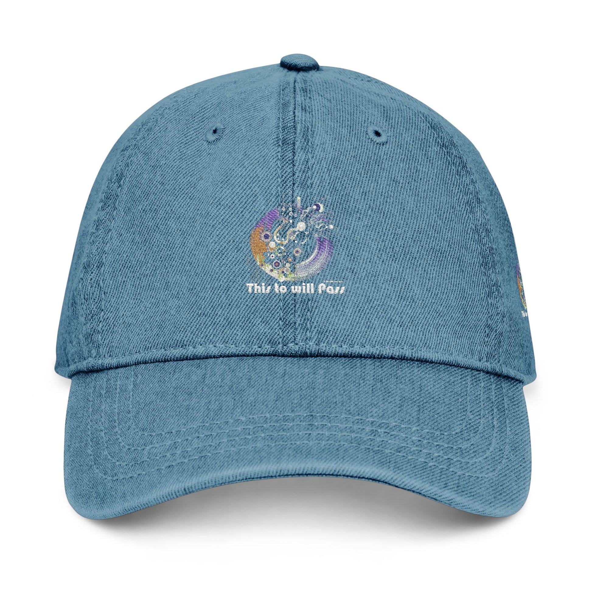 This Too Will Pass Denim Hat - Stylish Embroidered Cap Vintage Message.