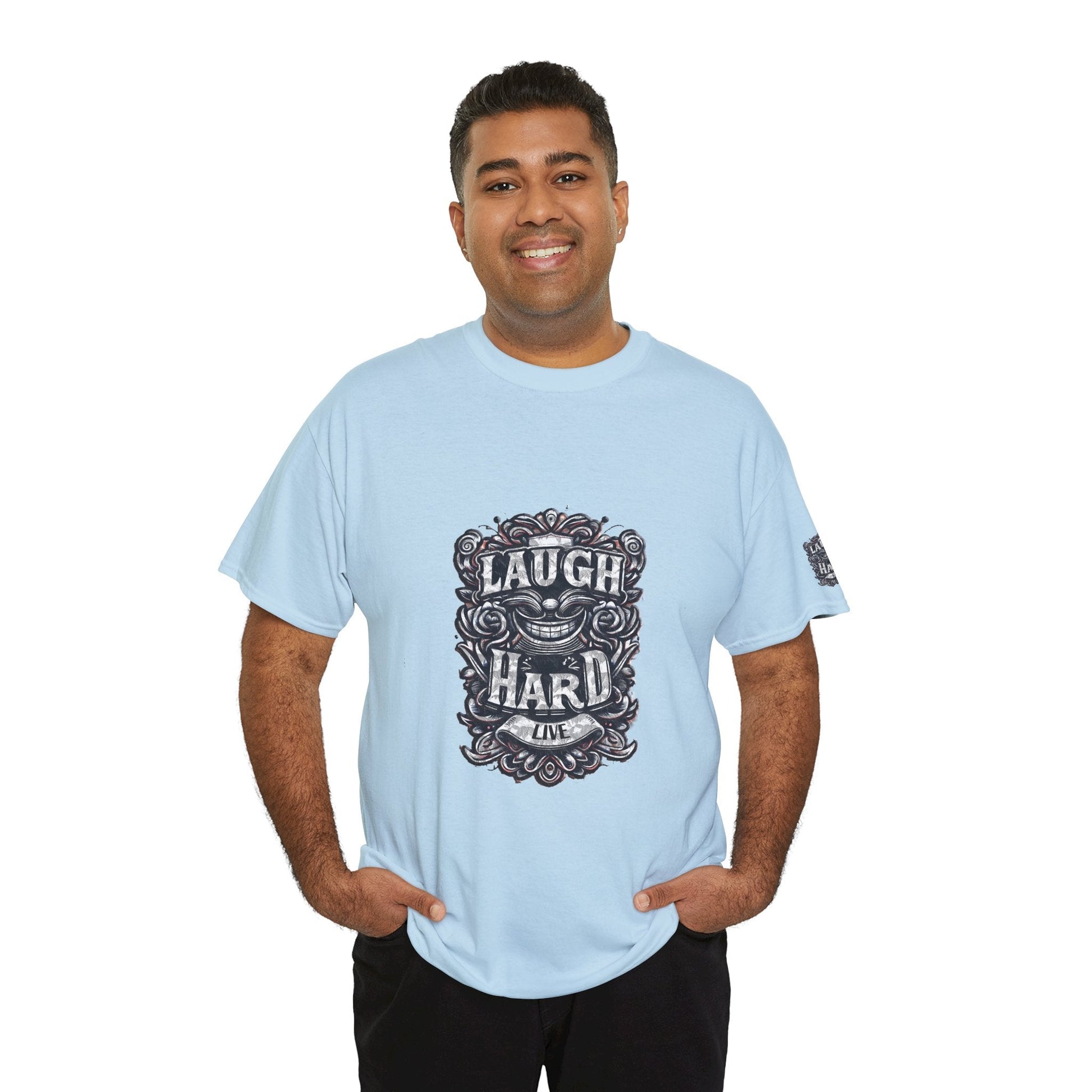 Unisex Heavy Cotton T-shirt - Laugh Hard - B&W Classic Comfort