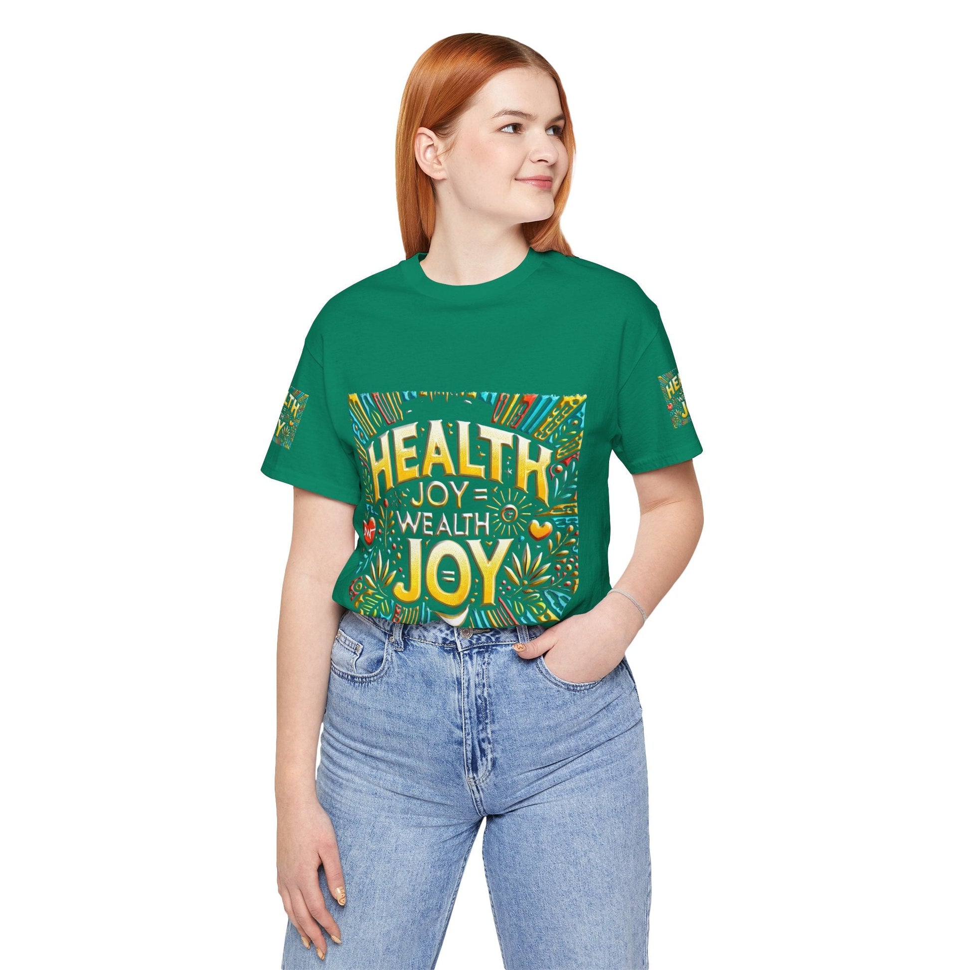 Unisex Jersey Short Sleeve T-shirt – Health Joy Wealth Joy | Comfy Fit