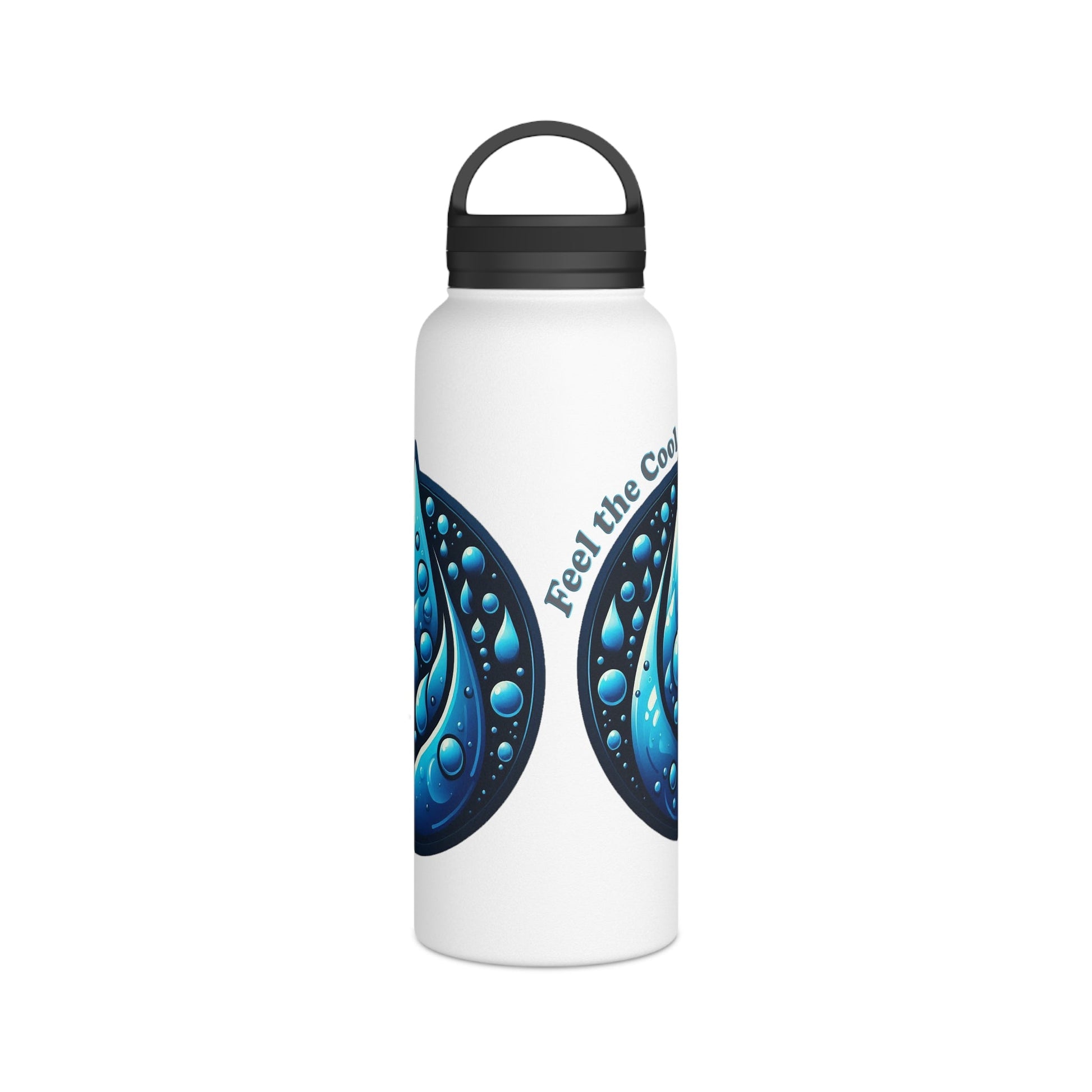 Blue Water Drop Stainless Steel Water Bottle with handle lid, featuring vibrant design and durable construction.