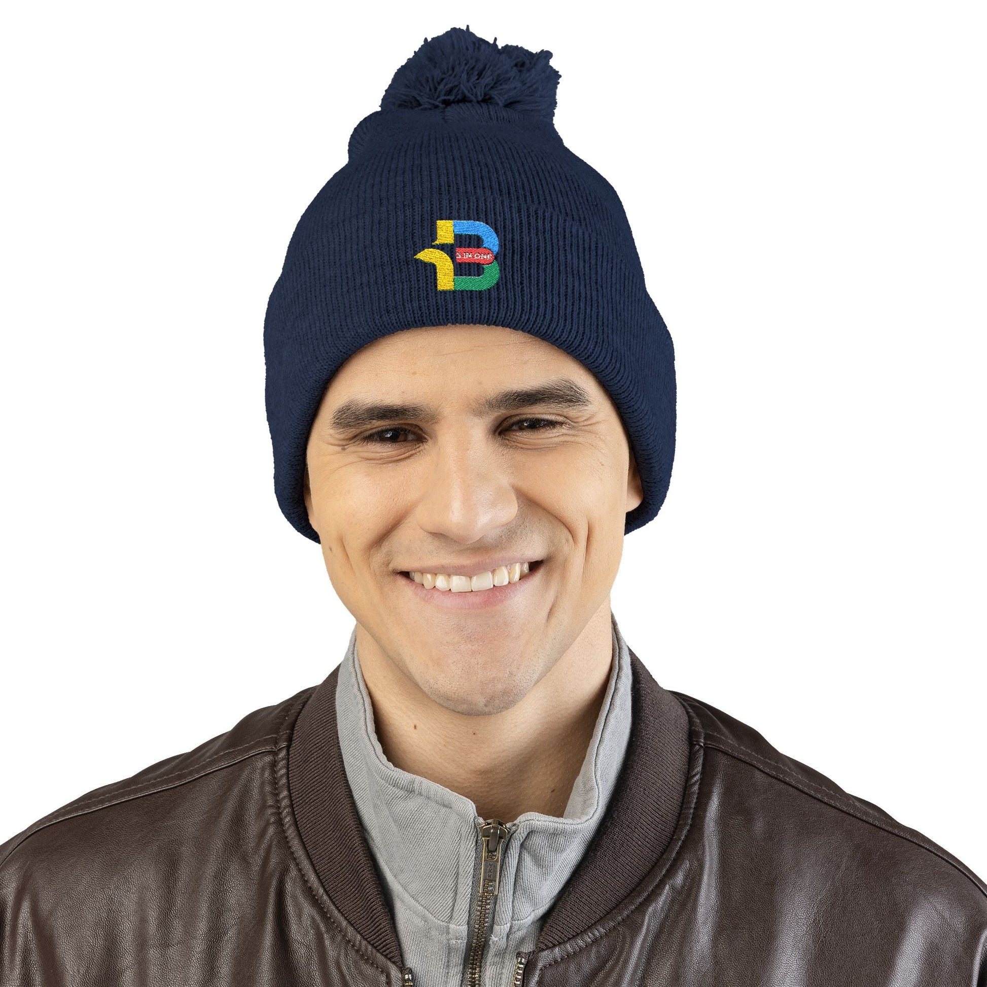 Embroidered Pom-Pom Knit Cap - Cozy Winter Beanie for All Seasons