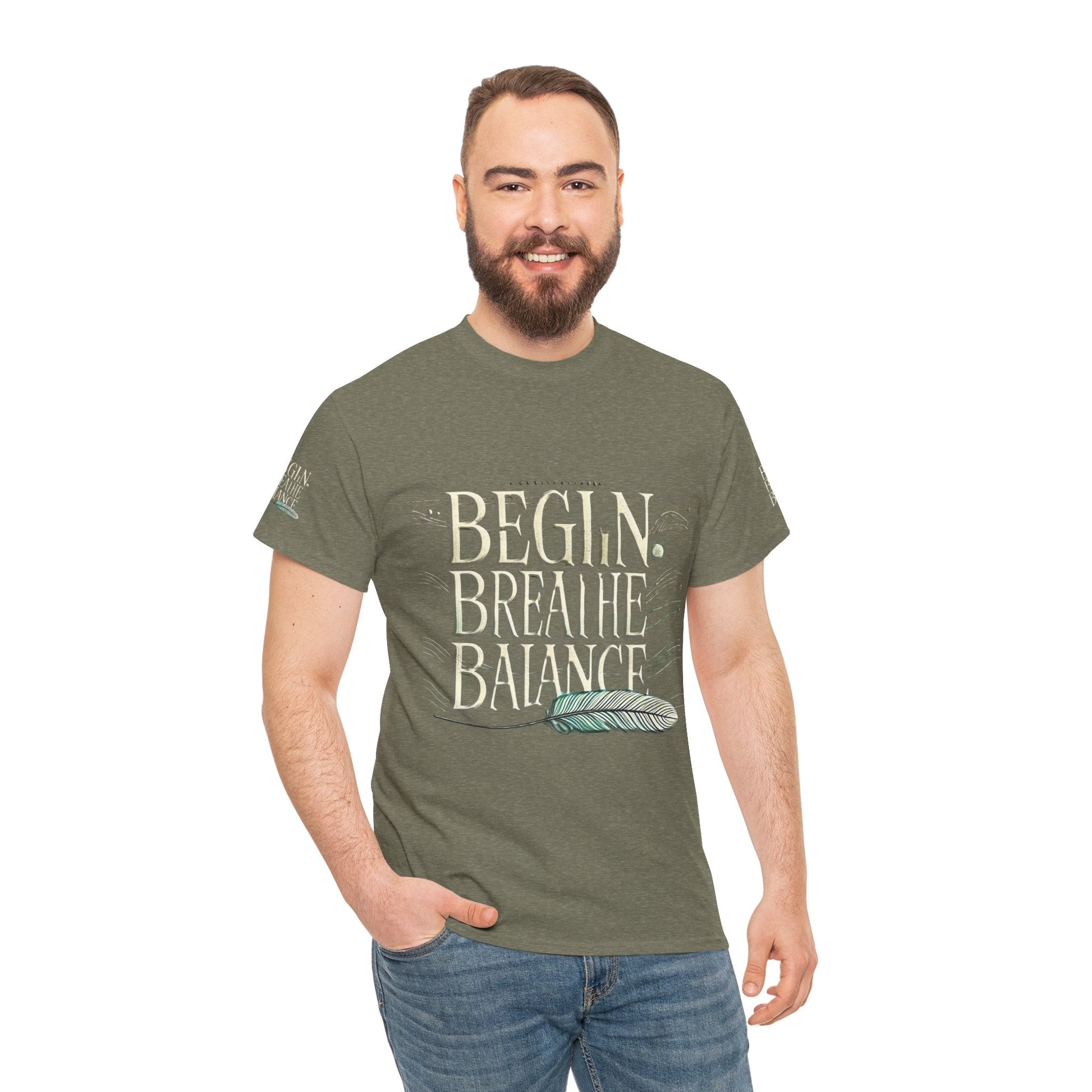 Unisex Heavy Cotton T-shirt  Begin Breathe Balance t-shirt for Comfort
