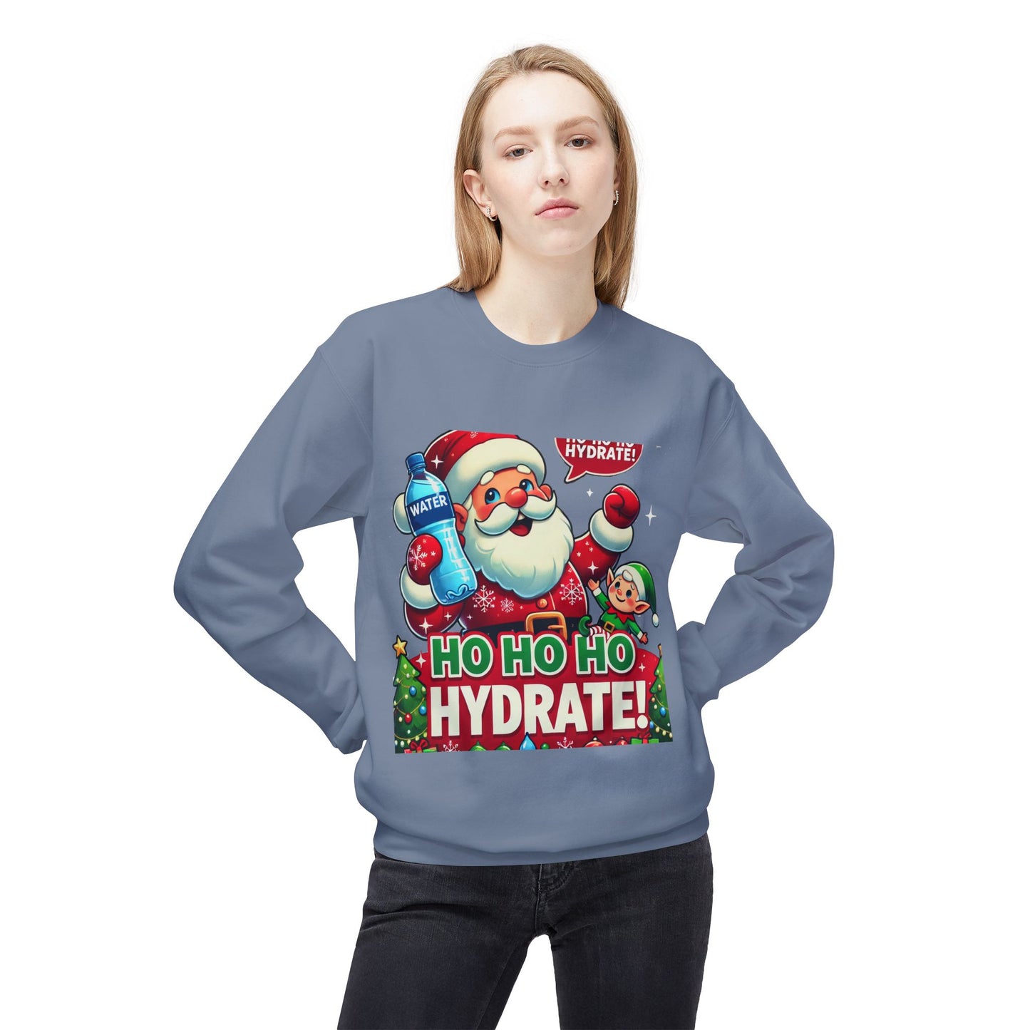 Unisex Midweight Softstyle Fleece Crewneck Sweatshirt" Ho Ho Ho Hydrate "