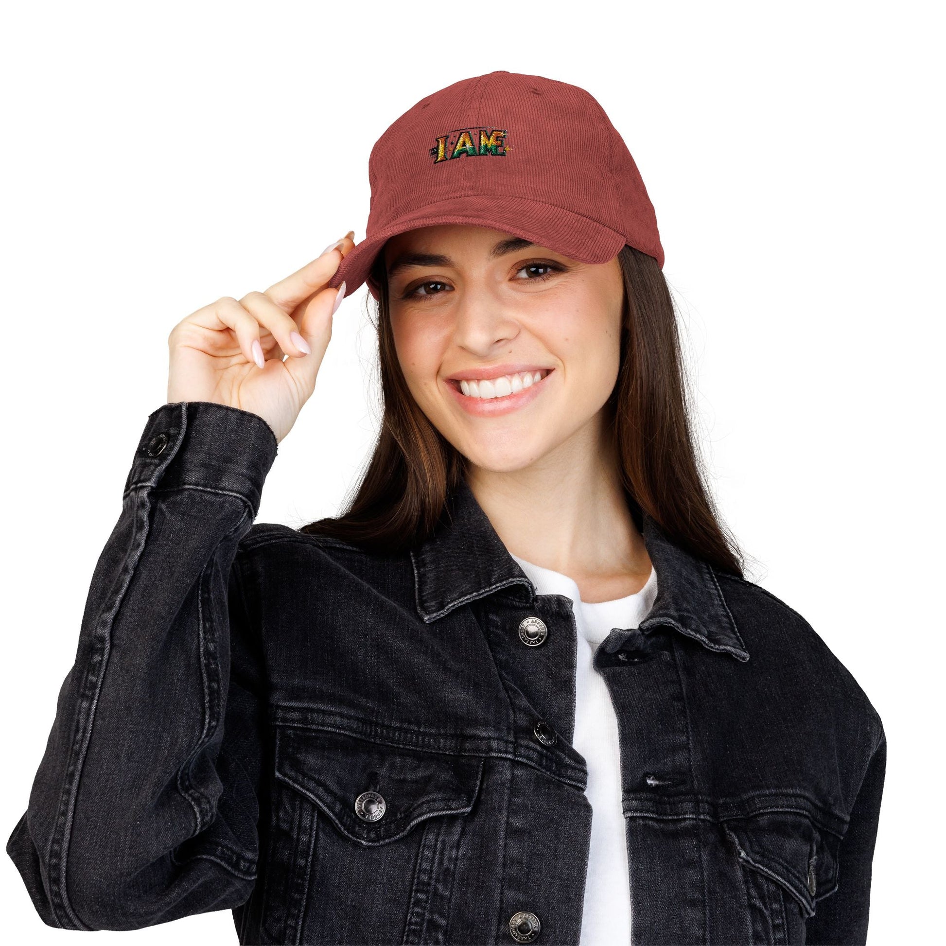 Vintage Corduroy Cap with I AM Embroidery | Trendy Bohemian Hat