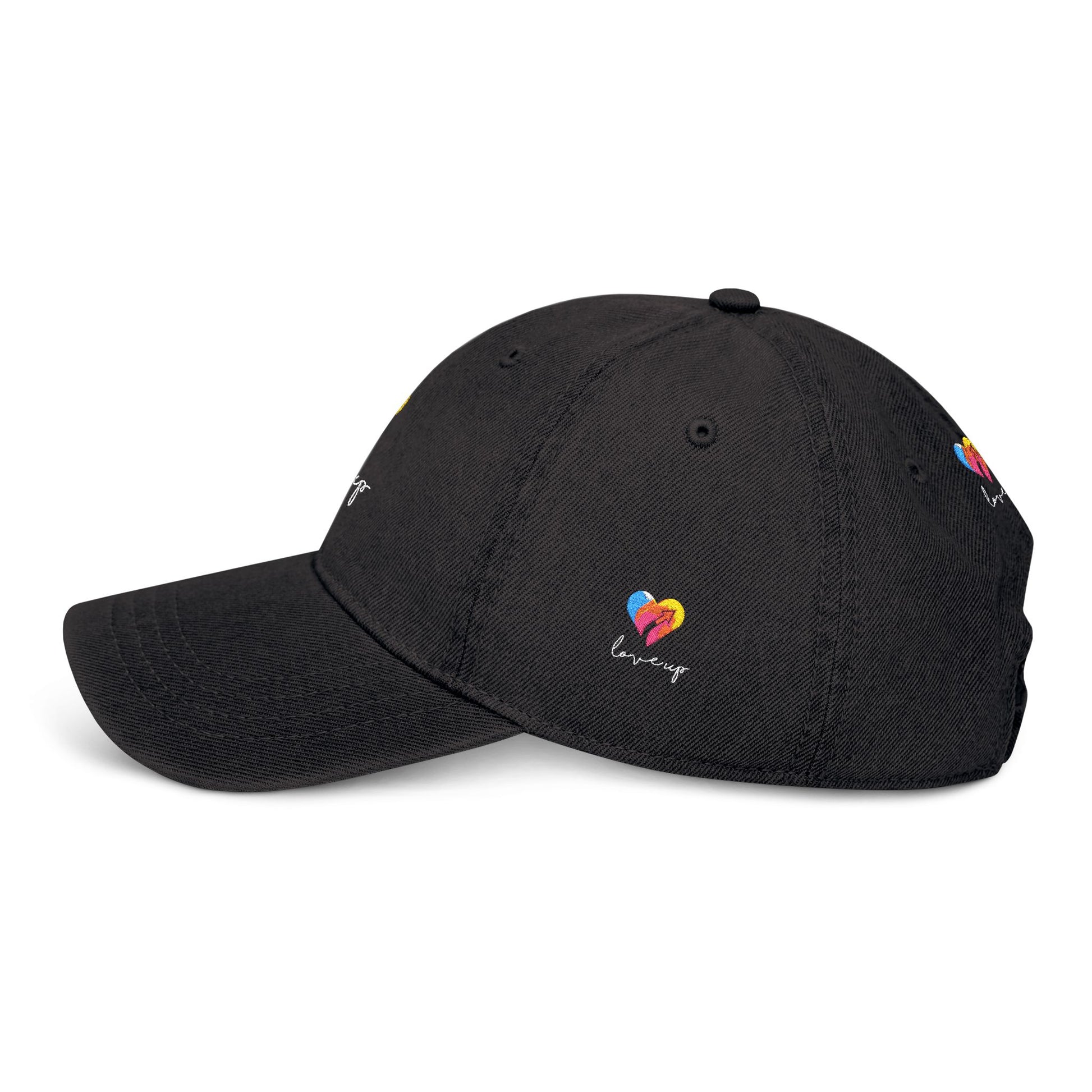 Embroidered Love Up Denim Hat - Colorful Heart Design for Everyday Style