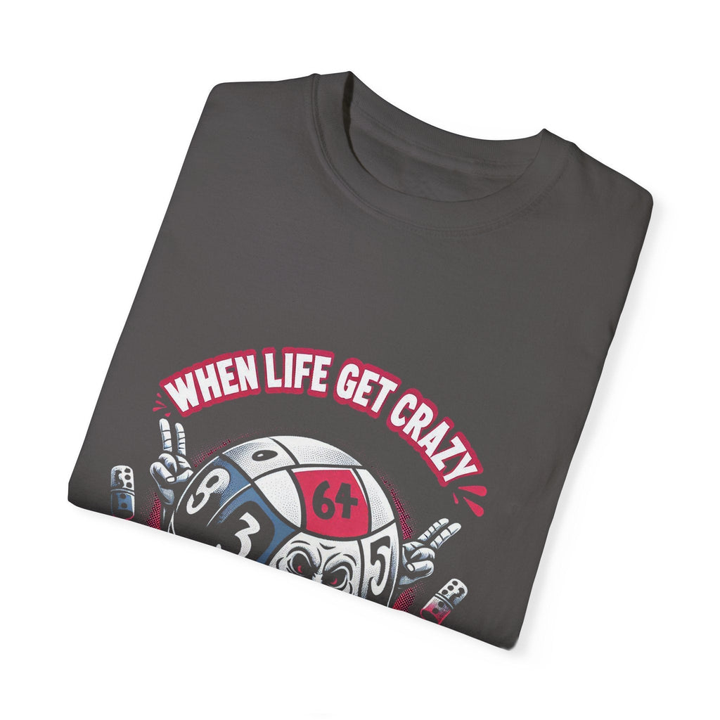 Roll With It Funny Unisex Garment Dyed T-Shirt with unique graphic design, folded.