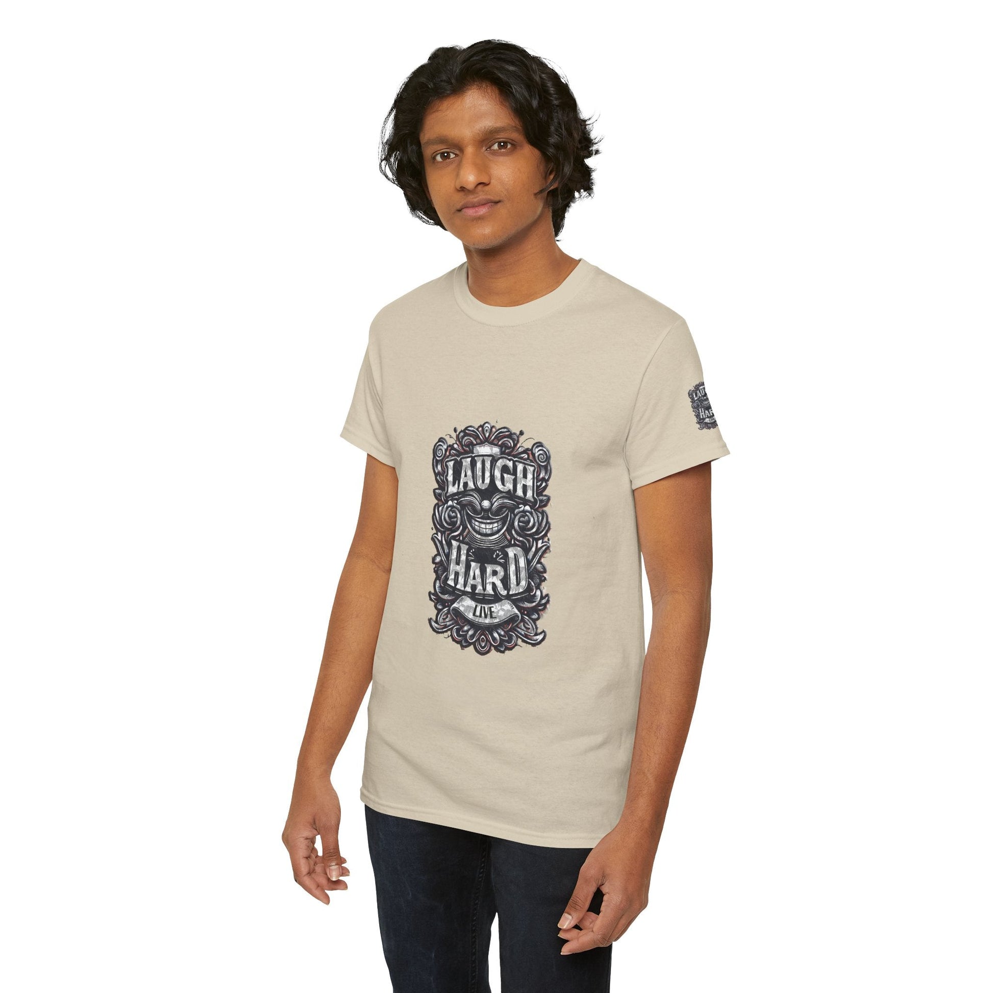 Unisex Heavy Cotton T-shirt - Laugh Hard - B&W Classic Comfort