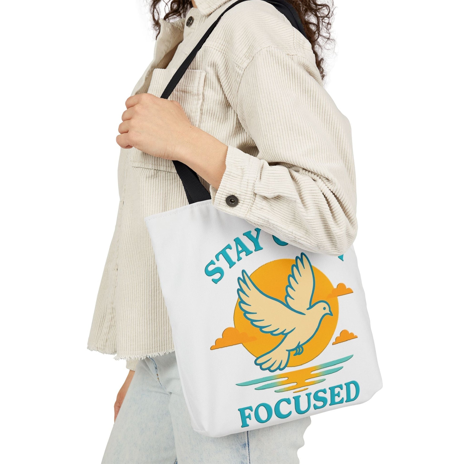 Canvas Tote Bag with Inspirational Quote - Stay Calm Focused