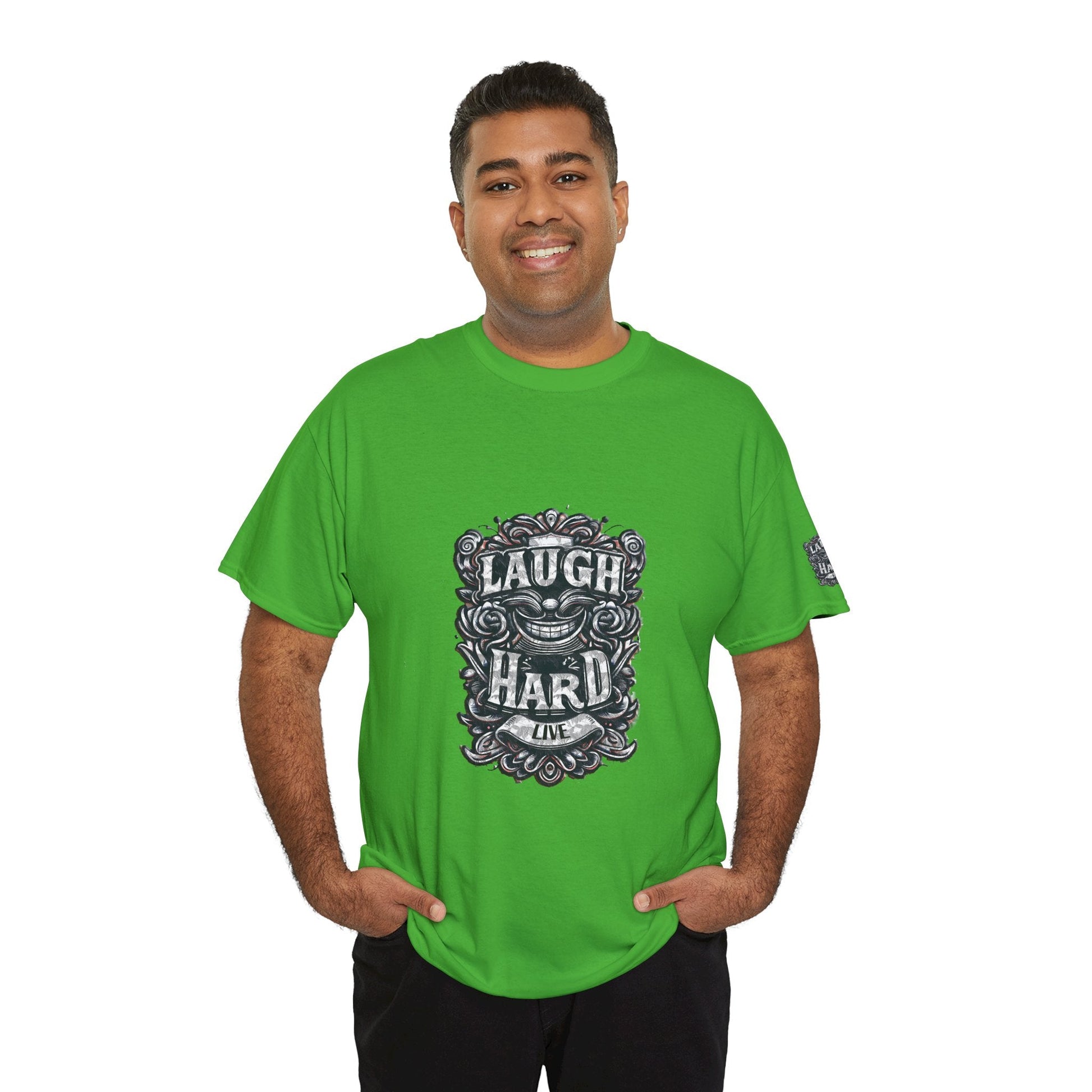 Unisex Heavy Cotton T-shirt - Laugh Hard - B&W Classic Comfort