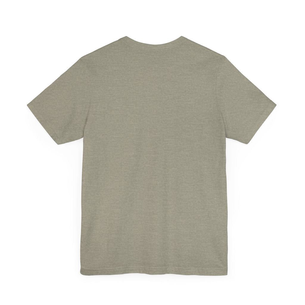Unisex Jersey Short Sleeve T-shirt in olive green, showcasing back view with ribbed knit collar and lightweight fabric.