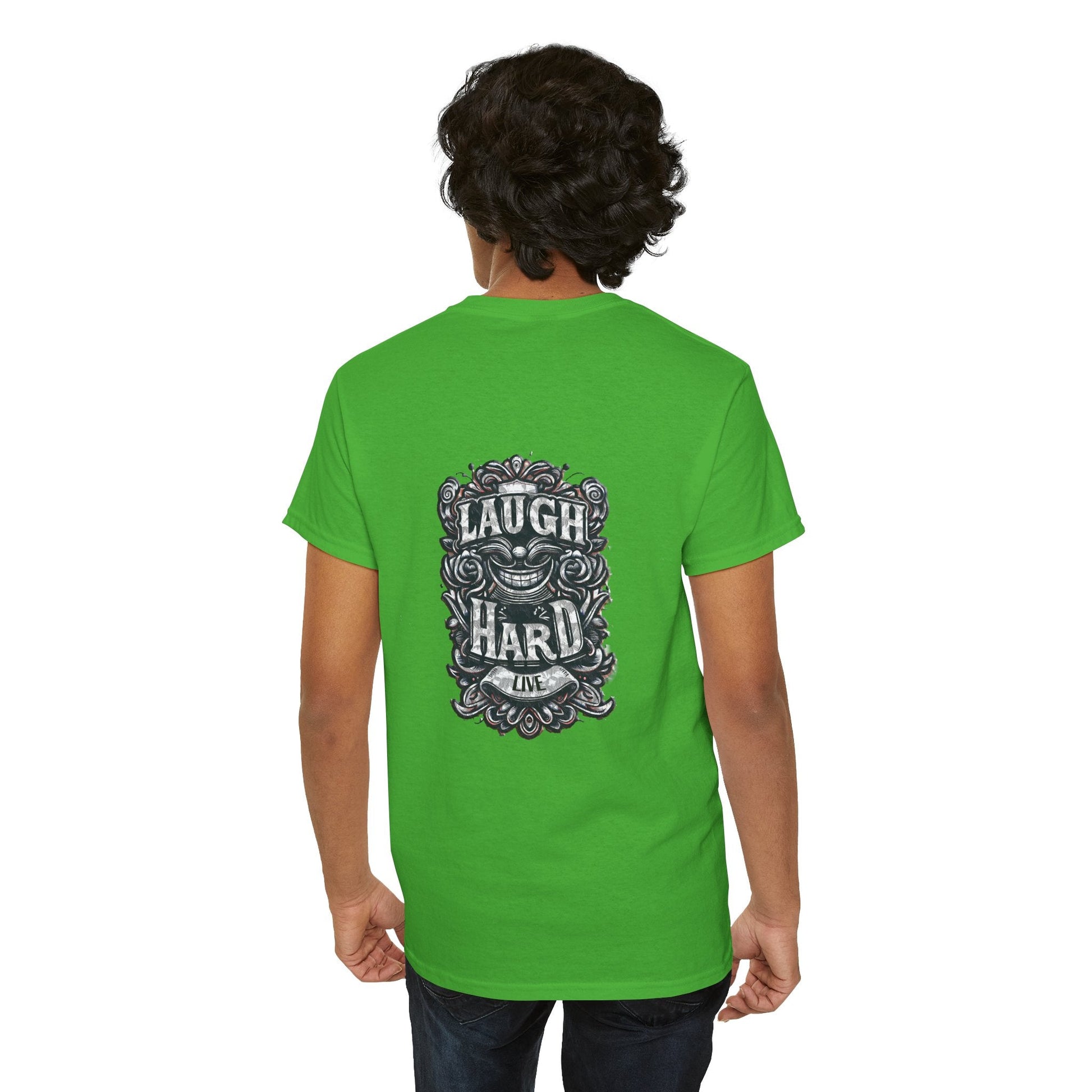 Unisex Heavy Cotton T-shirt - Laugh Hard - B&W Classic Comfort