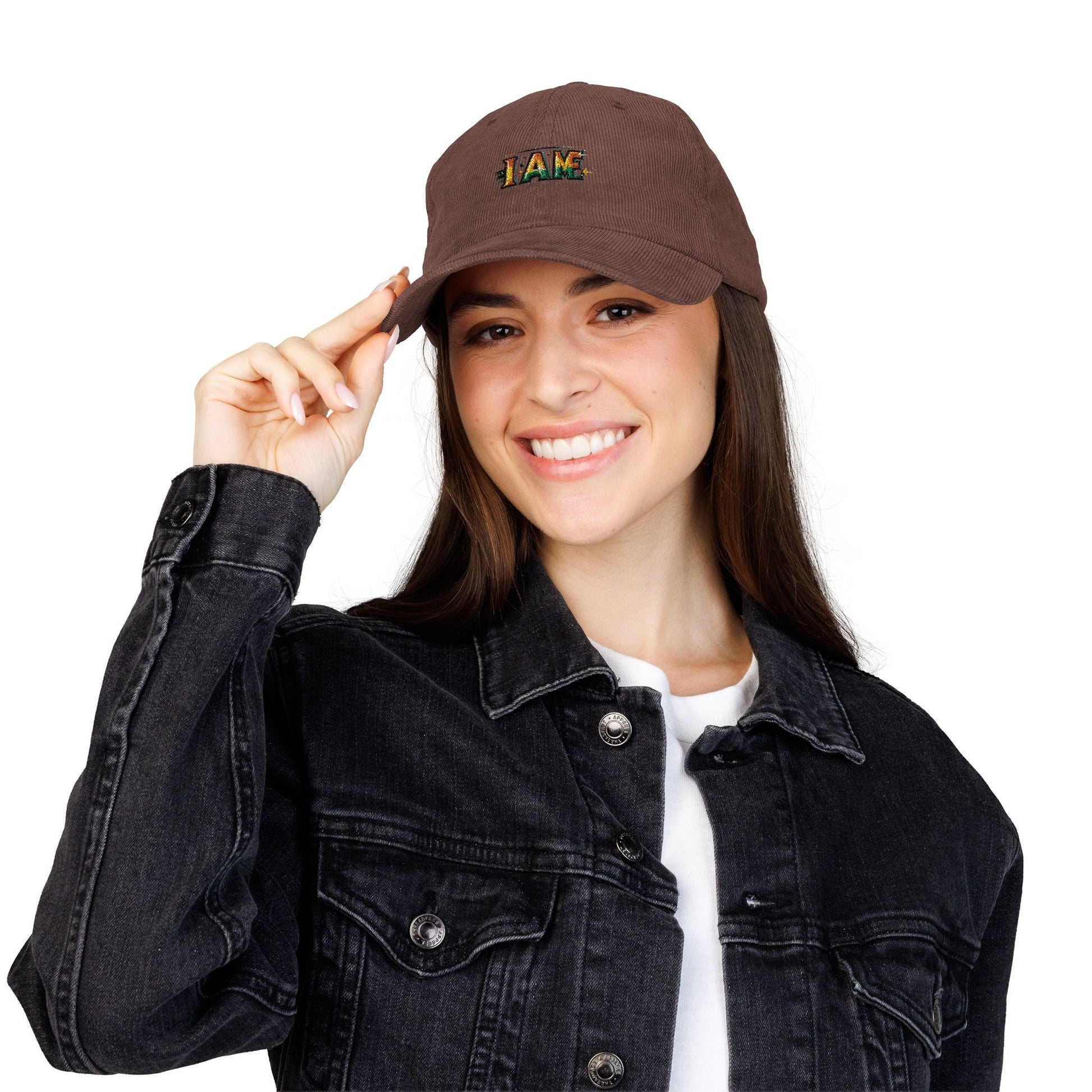 Vintage Corduroy Cap with I AM Embroidery | Trendy Bohemian Hat