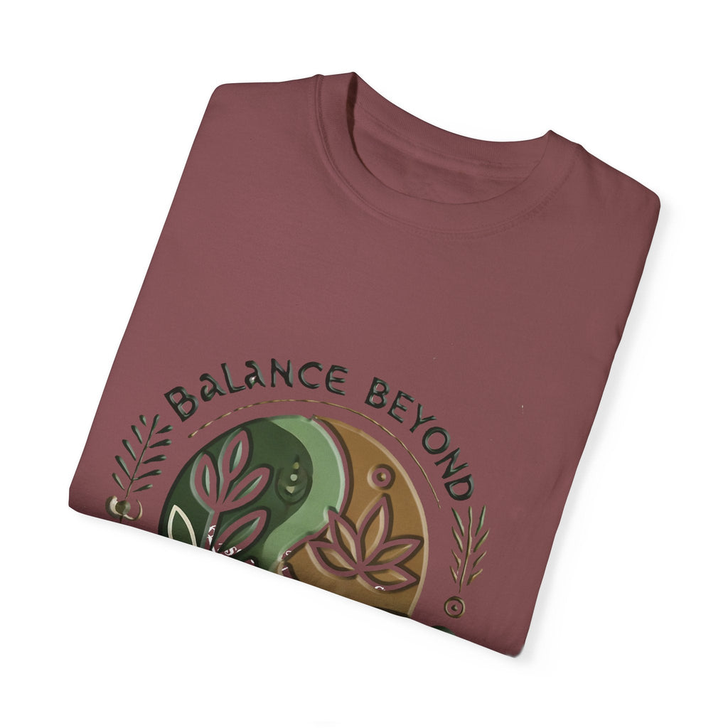 Balance Beyond Medication Unisex Garment-Dyed T-Shirt folded, featuring a unique design with soft texture.