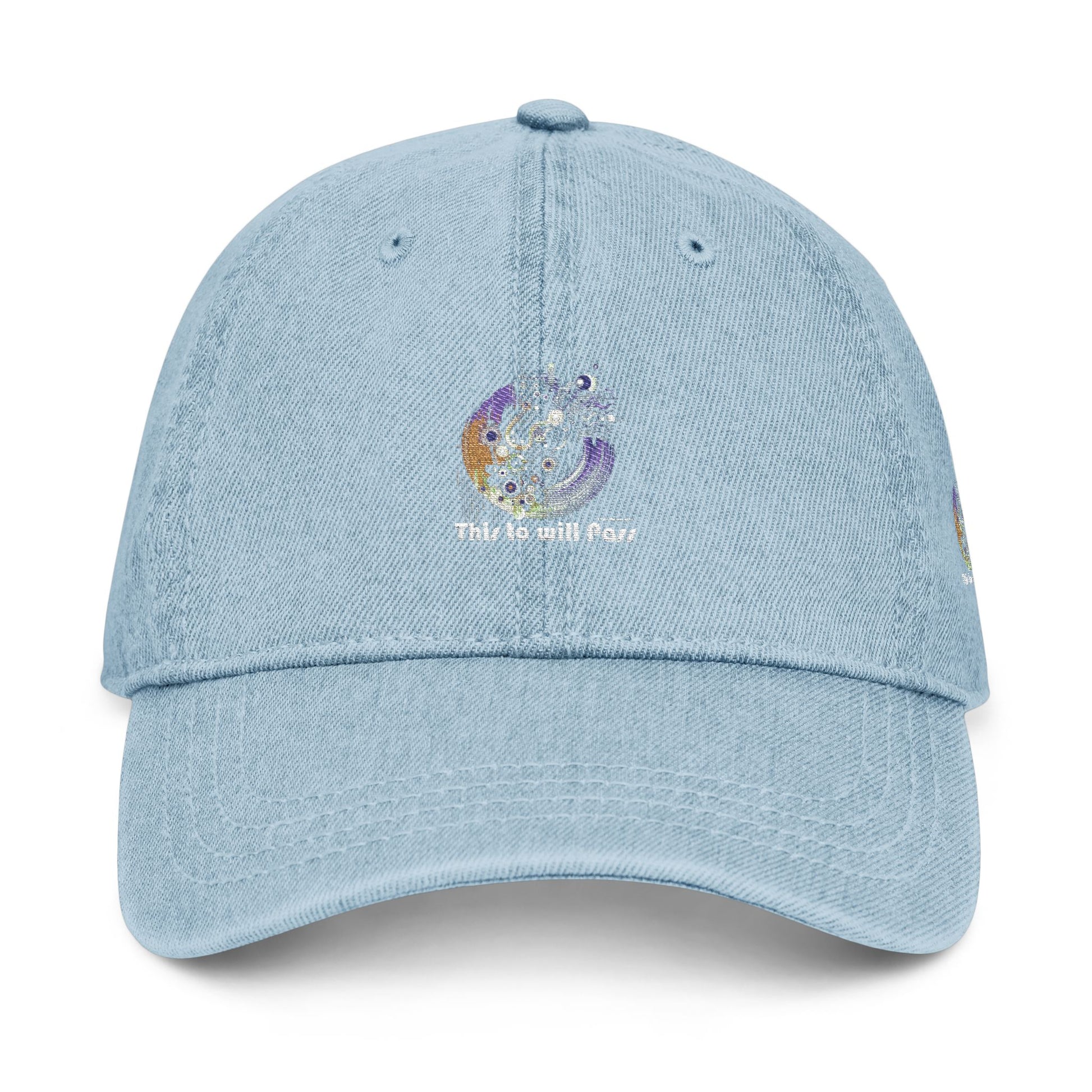 This Too Will Pass Denim Hat - Stylish Embroidered Cap Vintage Message.