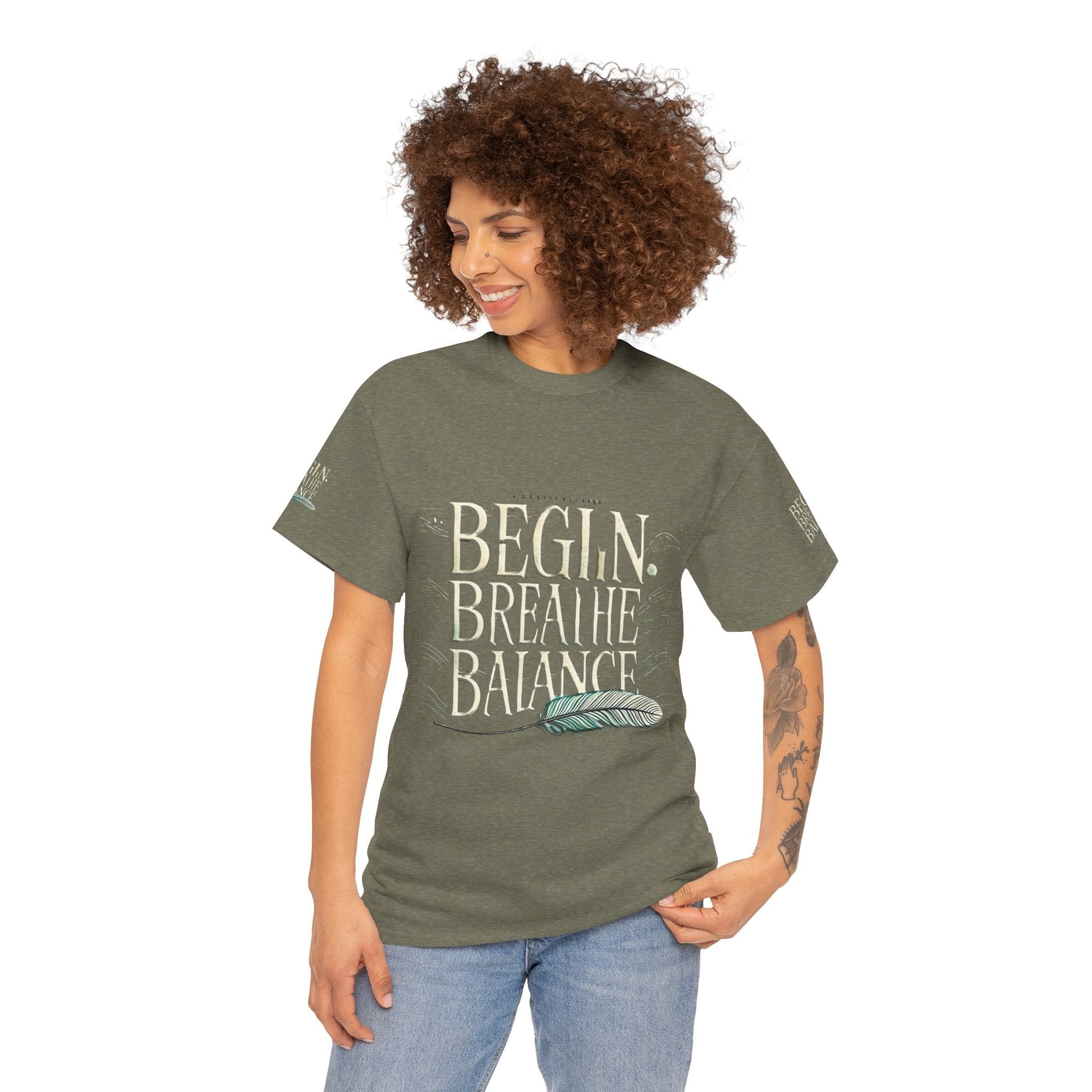 Unisex Heavy Cotton T-shirt  Begin Breathe Balance t-shirt for Comfort