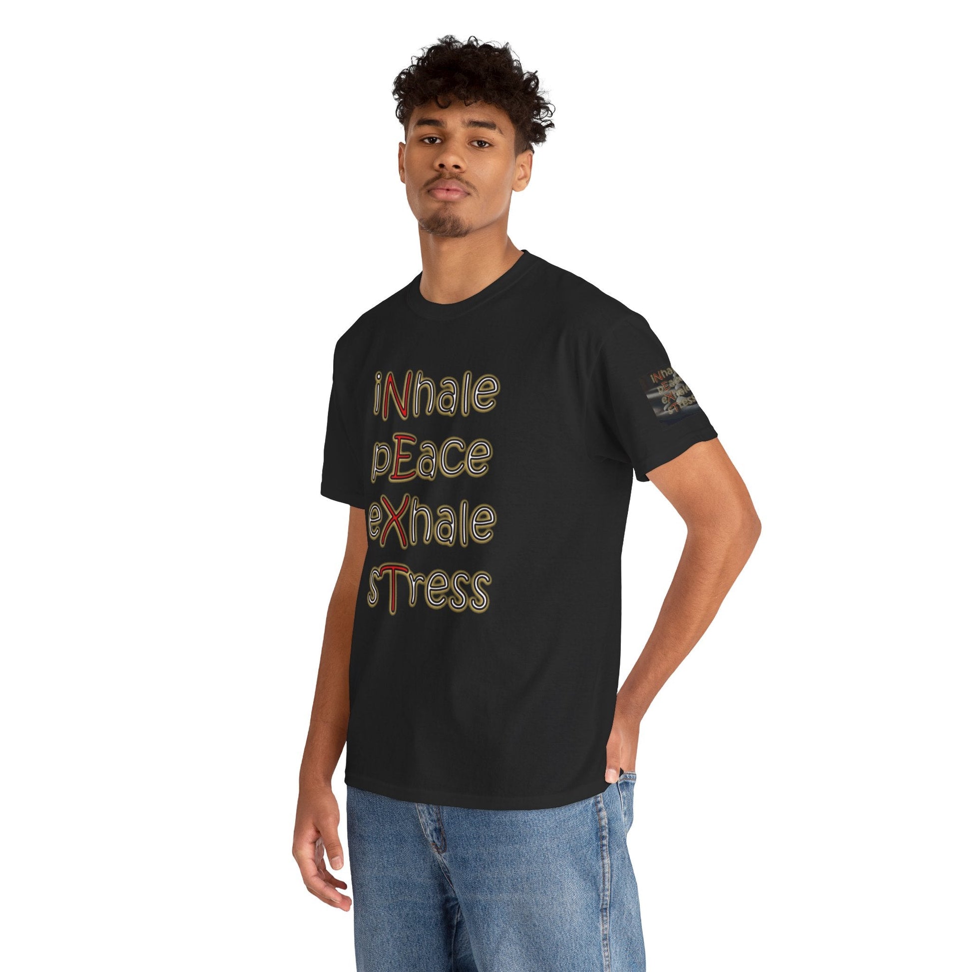 Unisex Heavy Cotton T-shirt - Inhale Peace Exhale Stress for Everyday