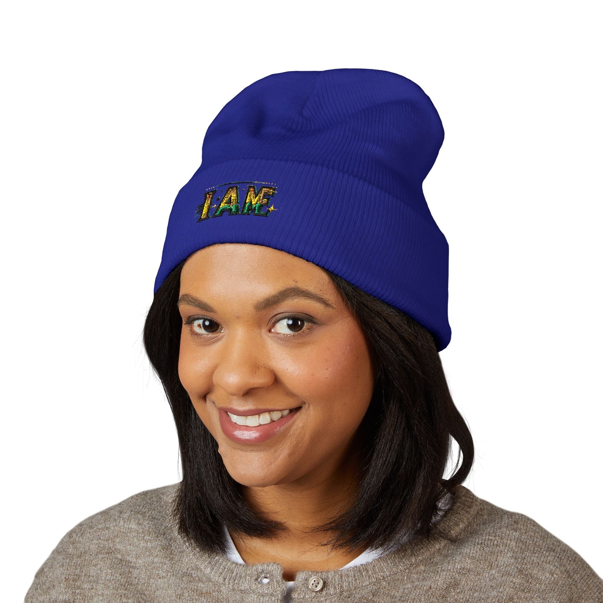 I AM Embroidered Classic Cuffed Beanie - Cozy Winter Headwear