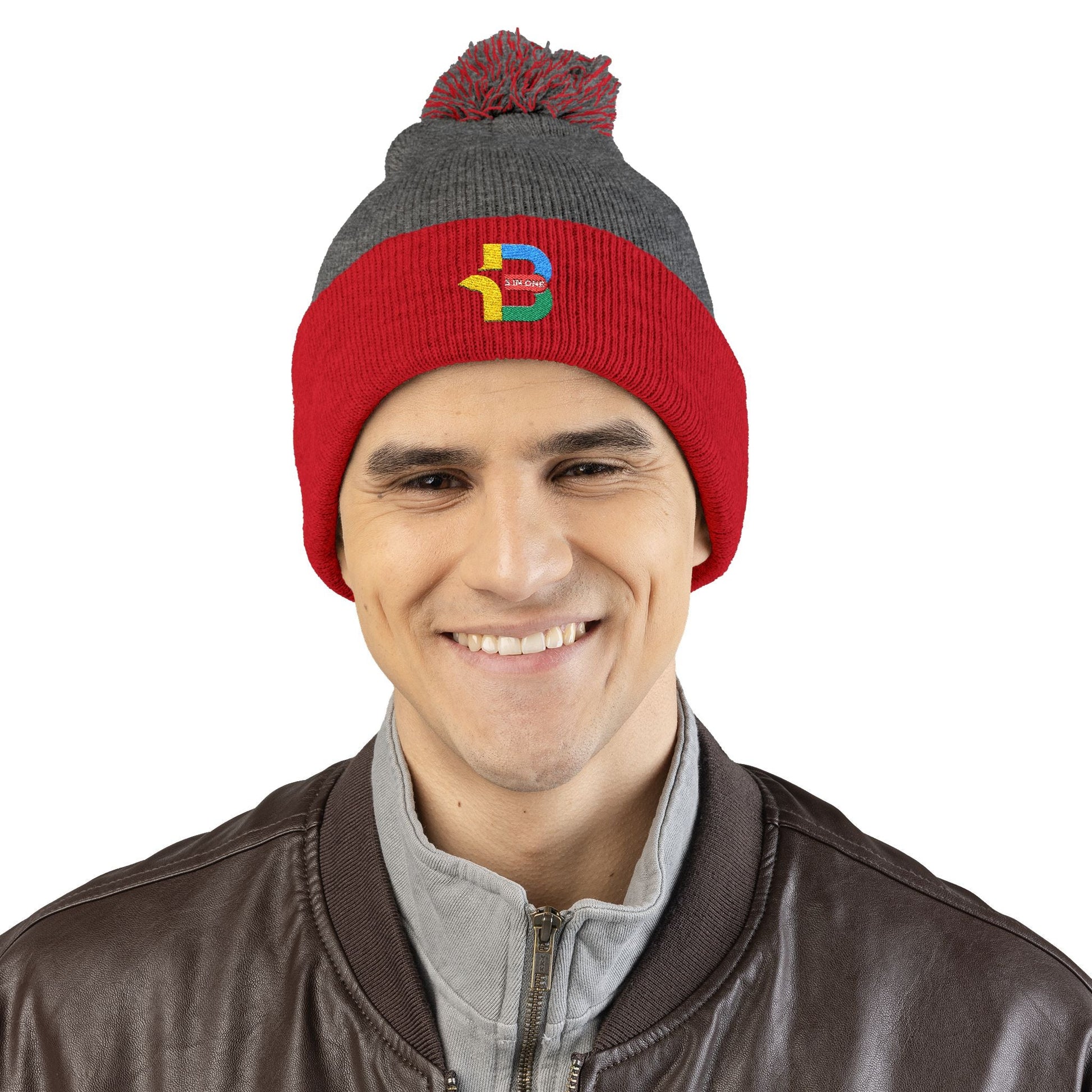 Embroidered Pom-Pom Knit Cap - Cozy Winter Beanie for All Seasons