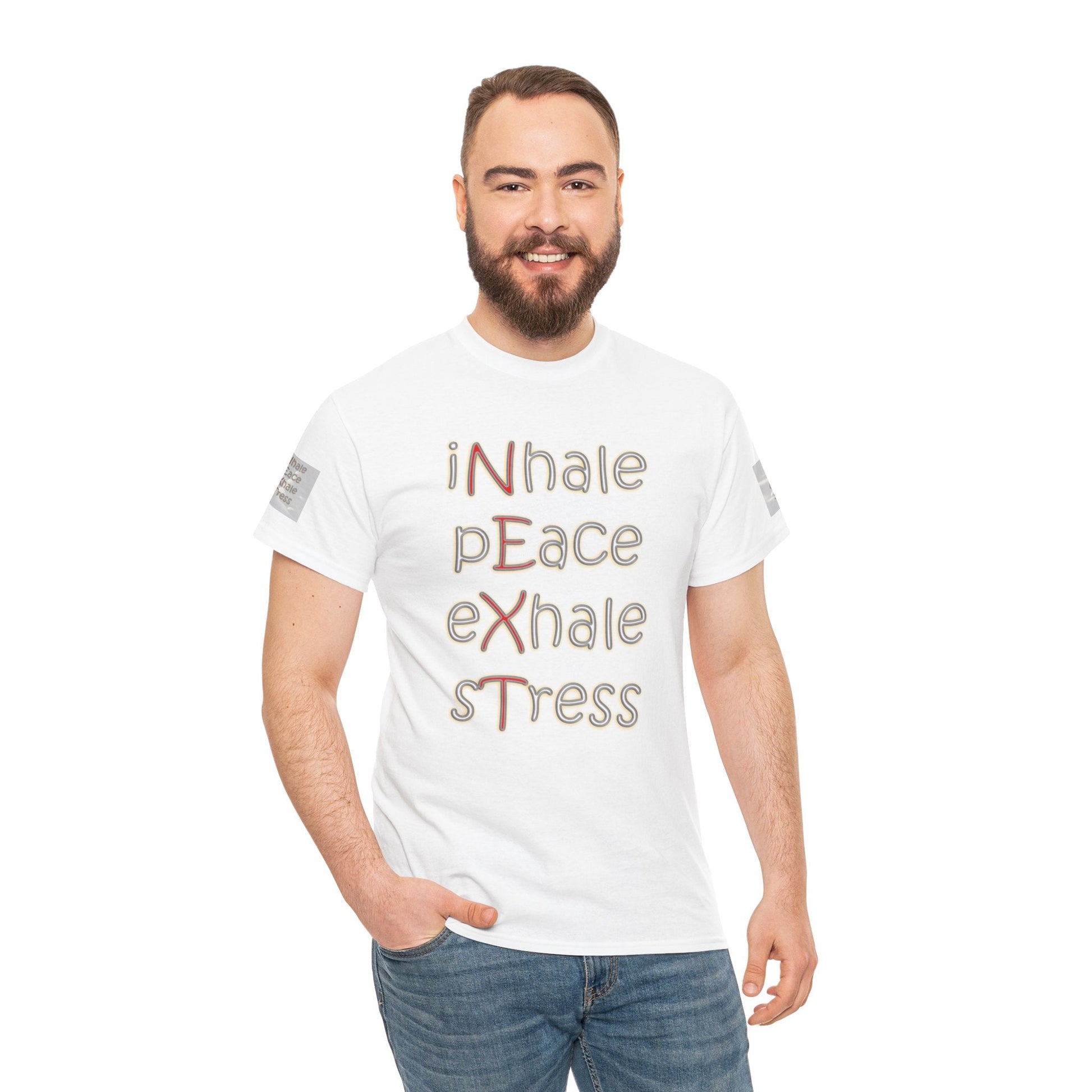 Unisex Heavy Cotton T-shirt - Inhale Peace Exhale Stress for Everyday