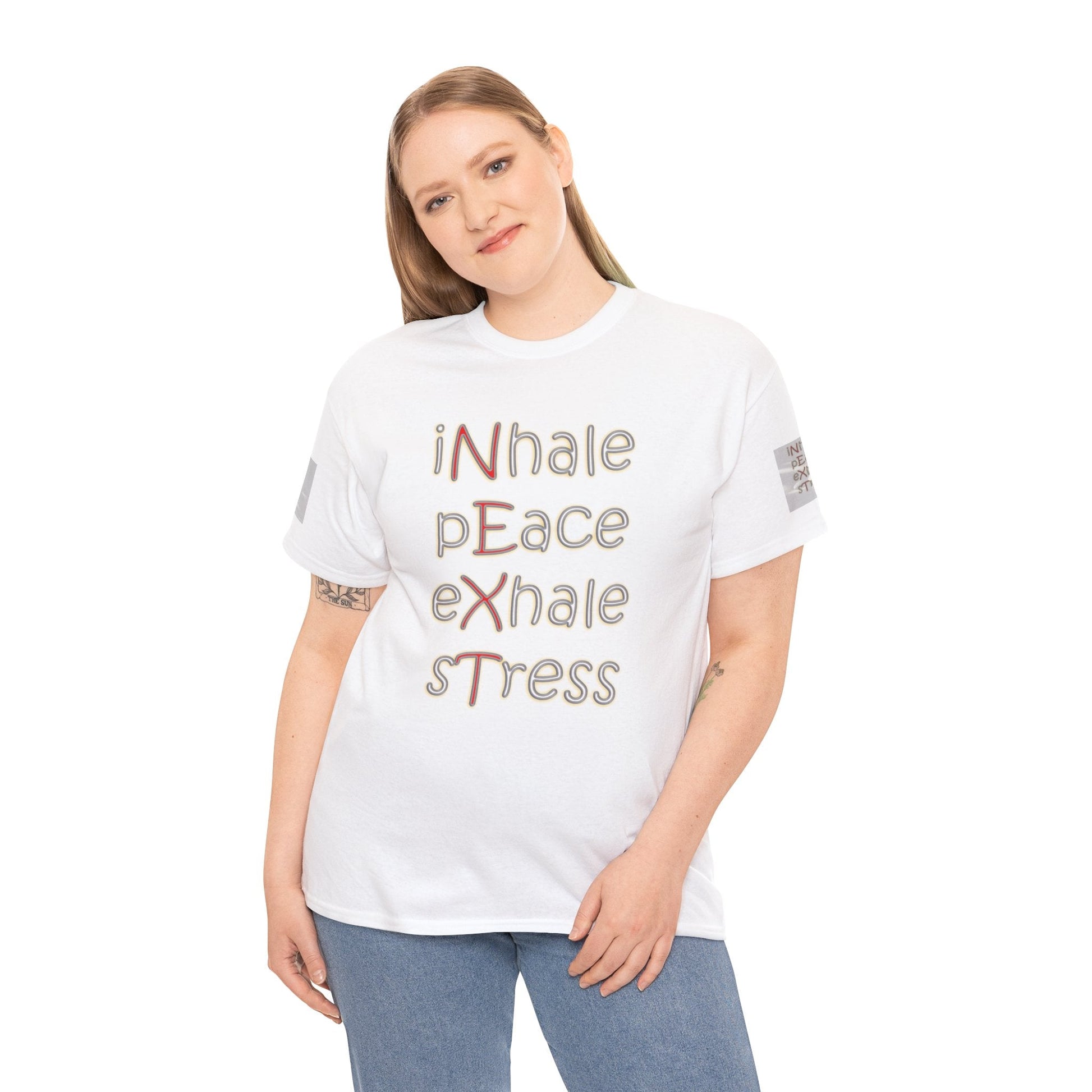 Unisex Heavy Cotton T-shirt - Inhale Peace Exhale Stress for Everyday