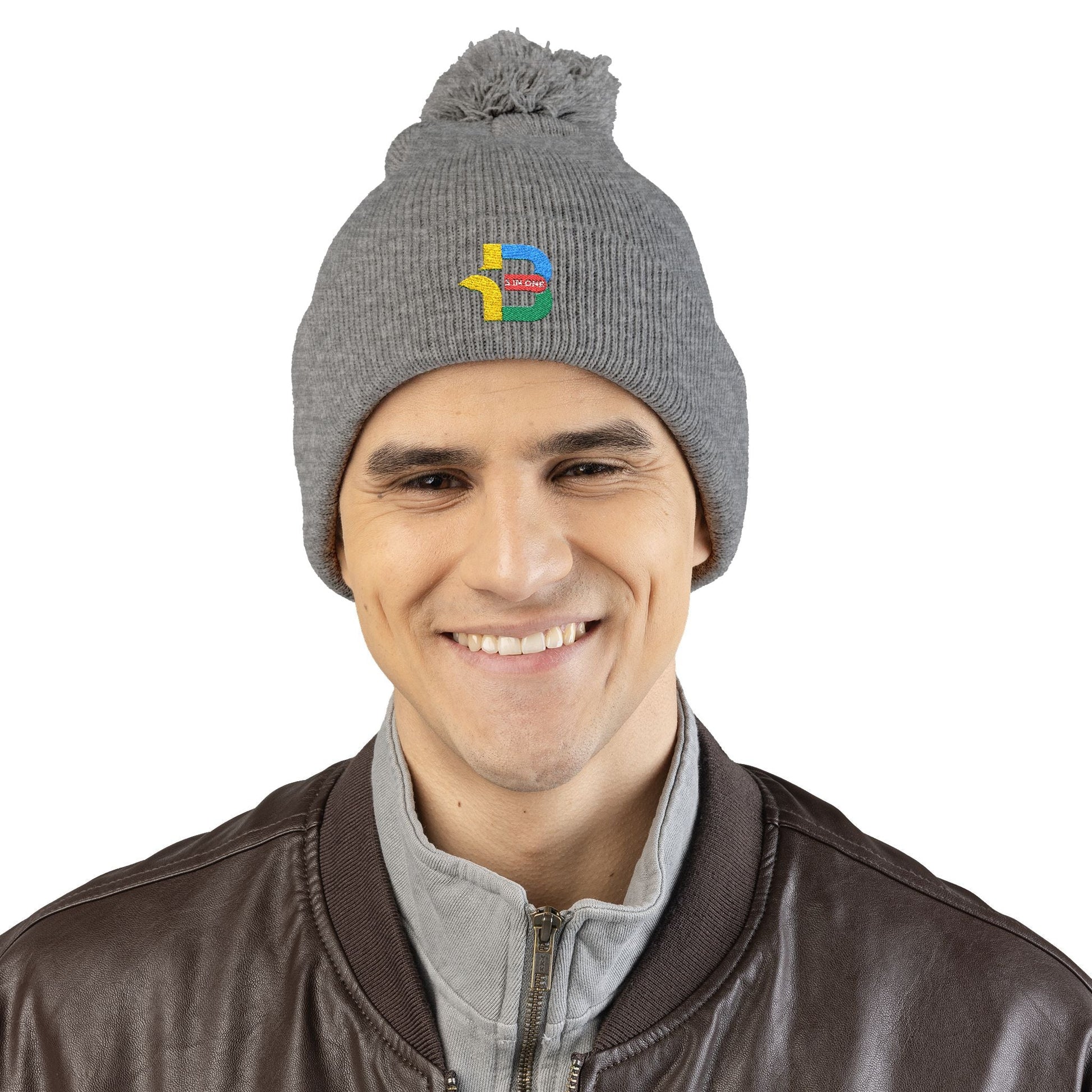 Embroidered Pom-Pom Knit Cap - Cozy Winter Beanie for All Seasons