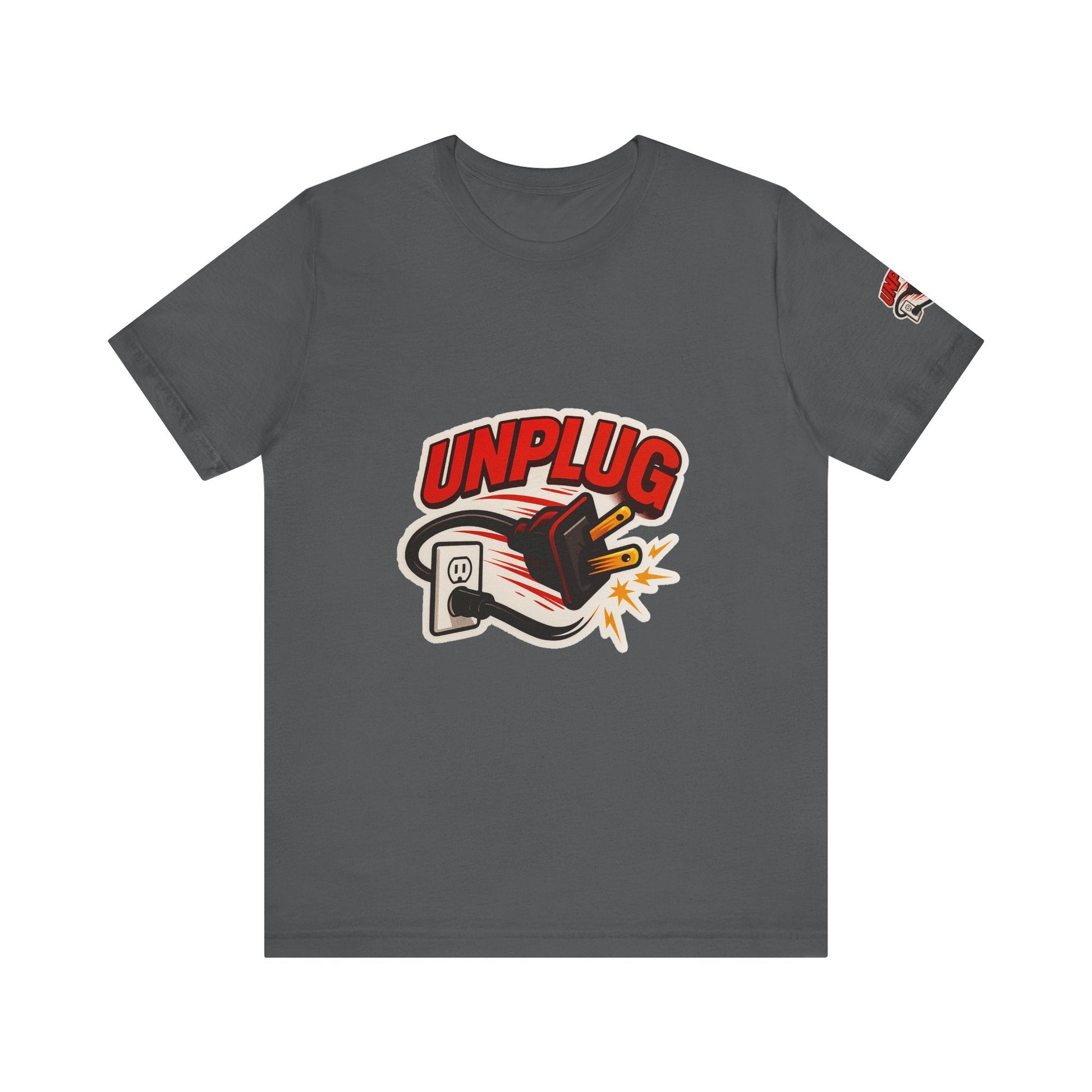 Unplugged Vibes T-shirt with graphic of unplugged power cord, casual comfortable unisex short sleeve shirt
