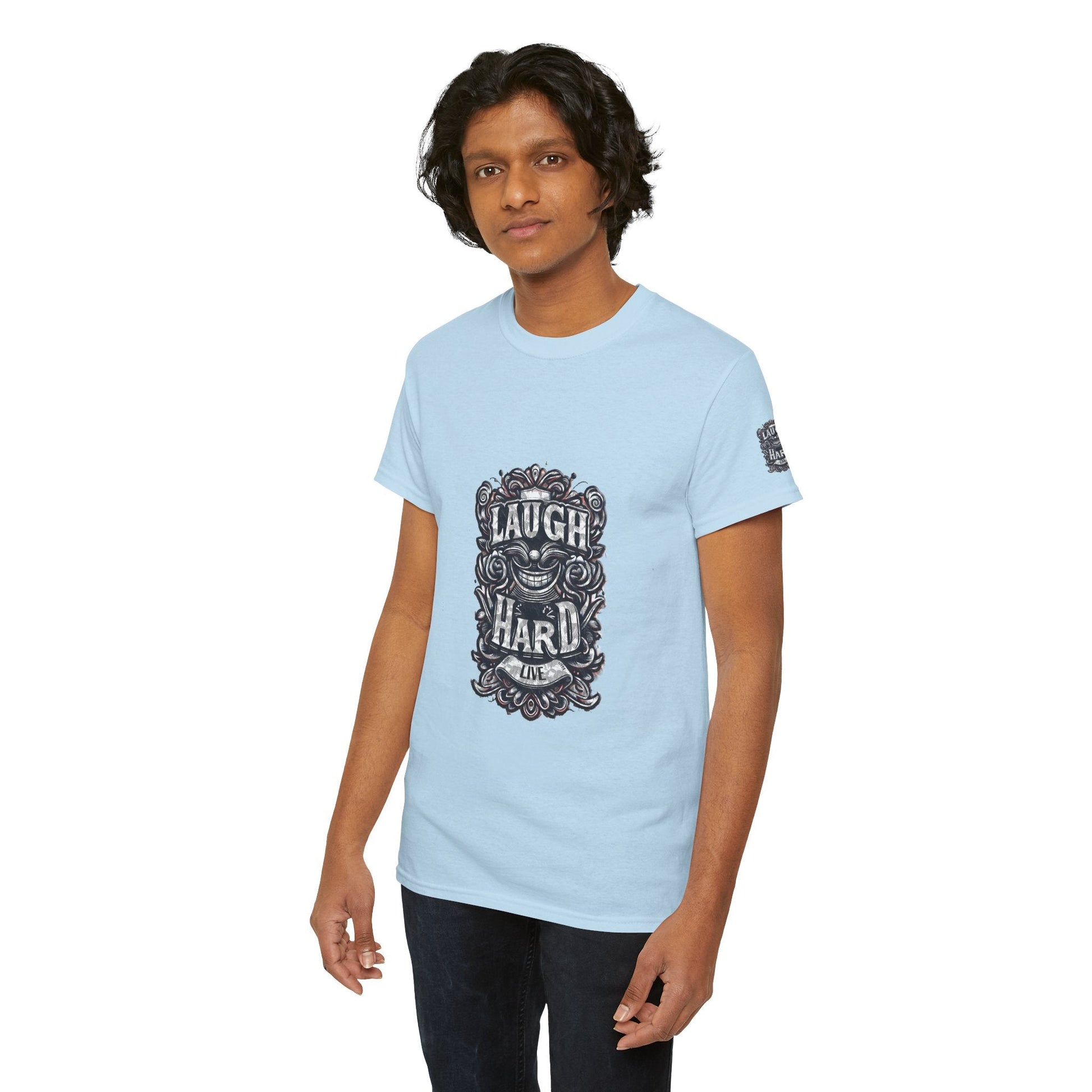 Unisex Heavy Cotton T-shirt - Laugh Hard - B&W Classic Comfort