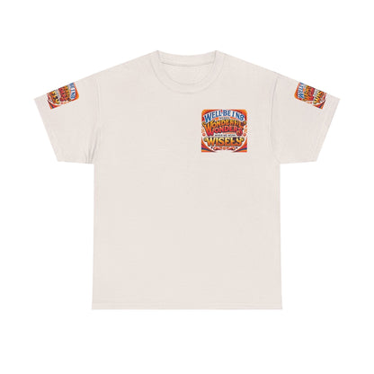 Unisex Heavy Cotton Tee with inspirational "Well Being Weaves Wonderful Wonders When We Work Wisely" design, promoting resilience and positivity.