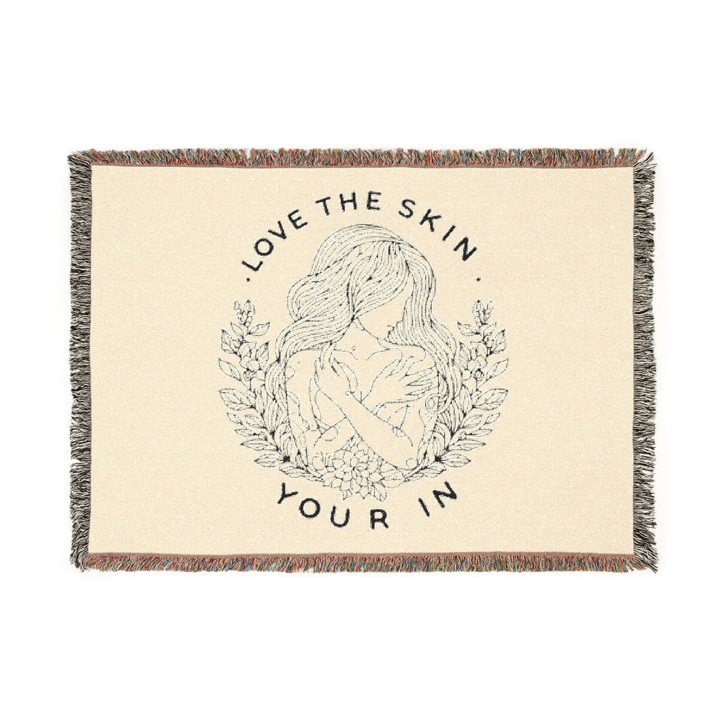 Serene Nature Woven Blanket featuring elegant line art design, perfect cozy home décor accessory with fringed edges.