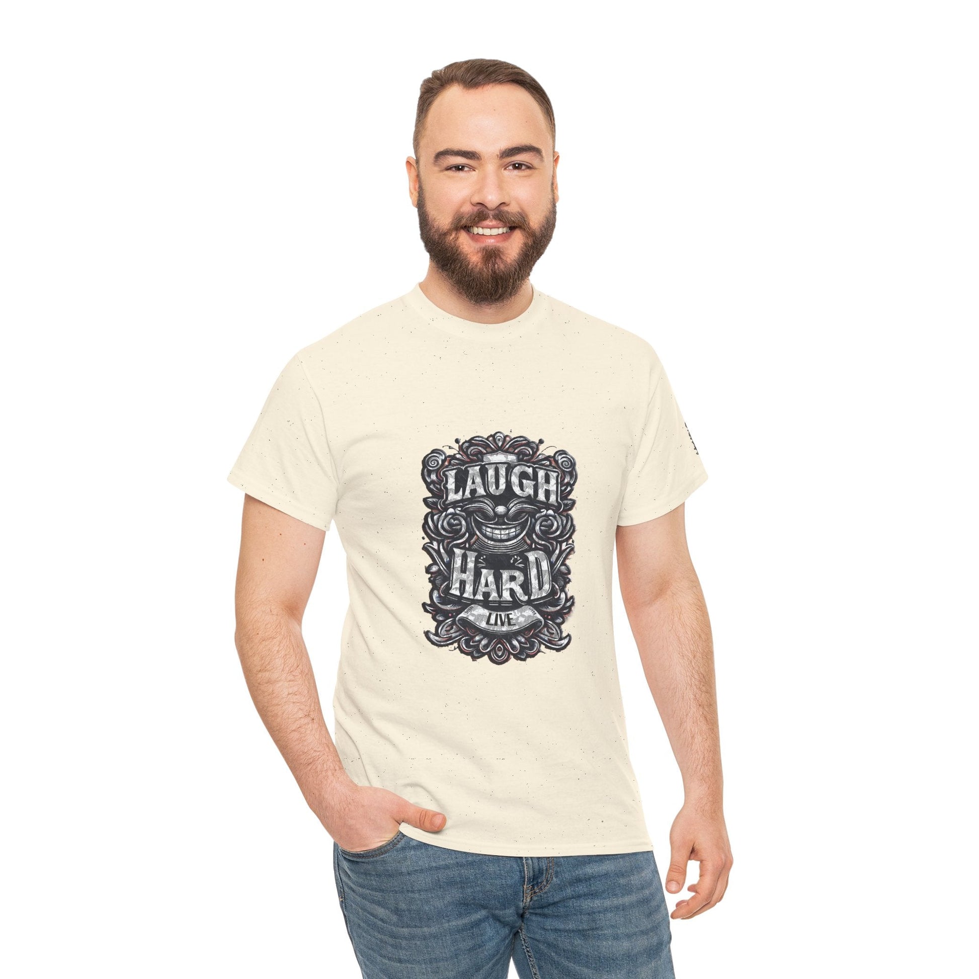Unisex Heavy Cotton T-shirt - Laugh Hard - B&W Classic Comfort