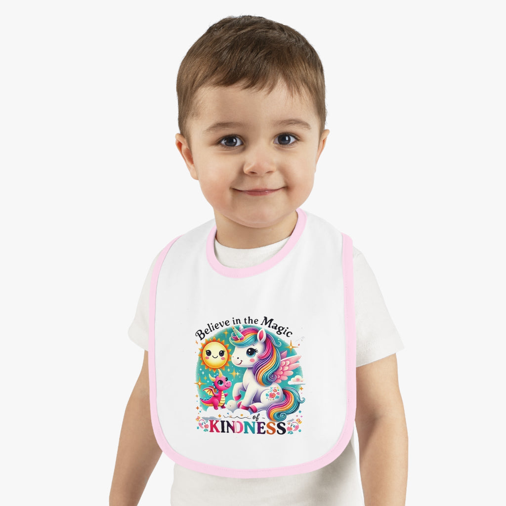 Baby Contrast Trim Jersey Bib - Believe in the Magic Of Kindness