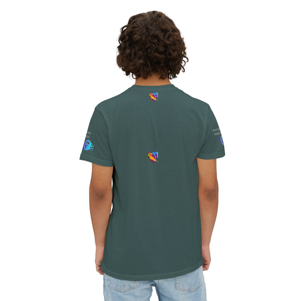 Unisex Garment-Dyed Pocket T-Shirt with vibrant graphics, relaxed fit, sustainably made.