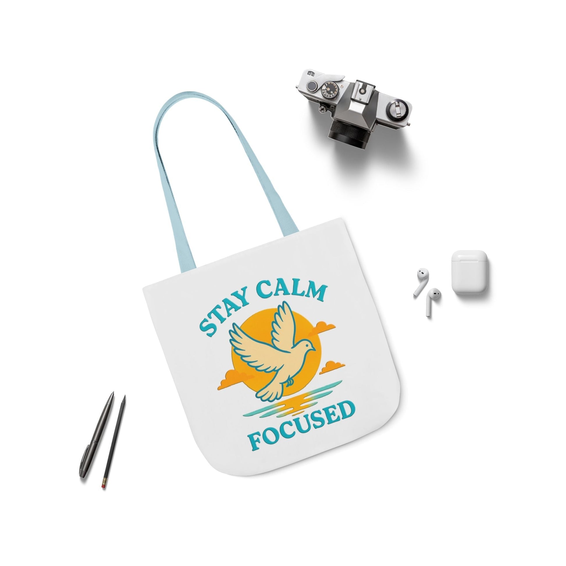 Canvas Tote Bag with Inspirational Quote - Stay Calm Focused